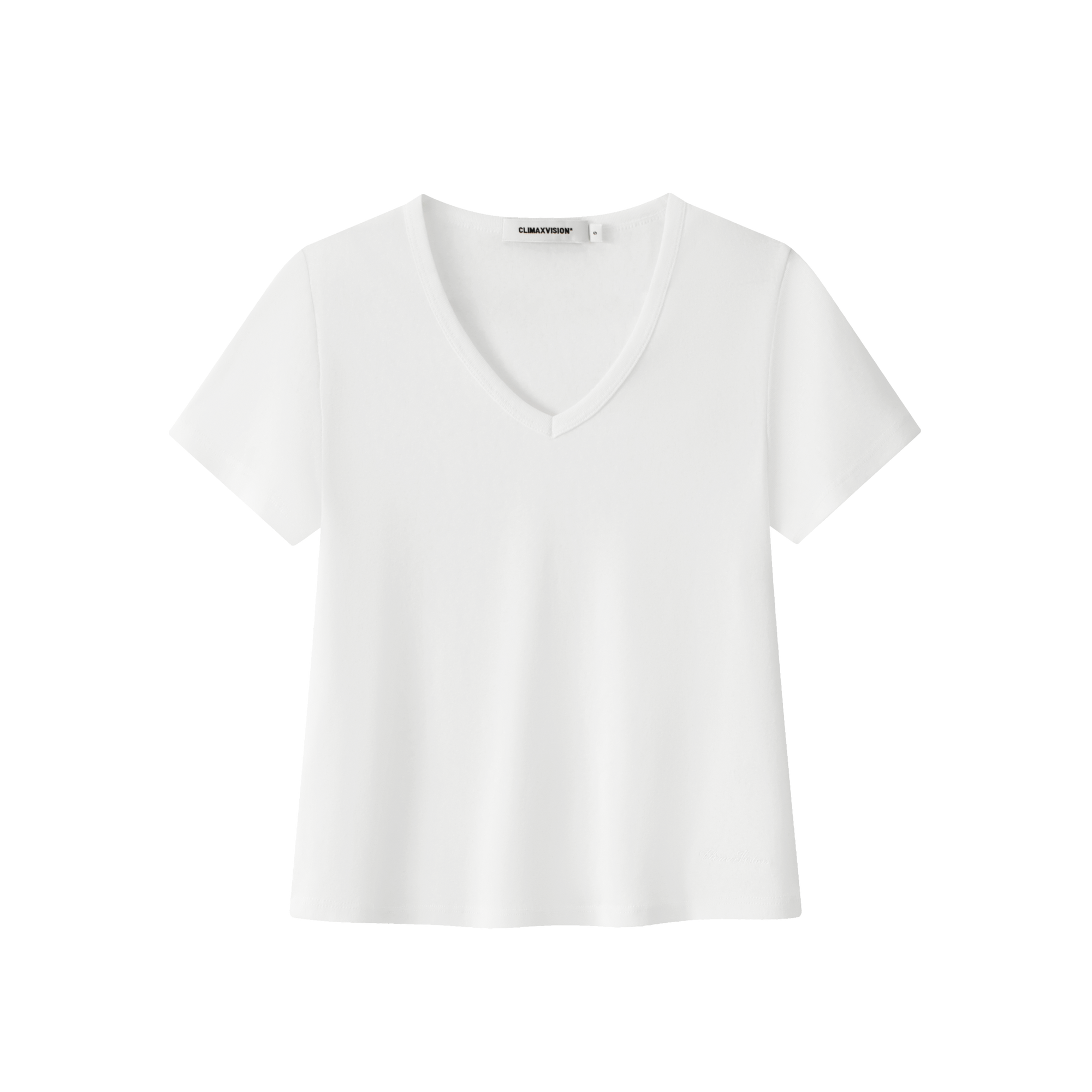 White Linen-Cotton Blend V-Neck Short-Sleeve T-Shirt