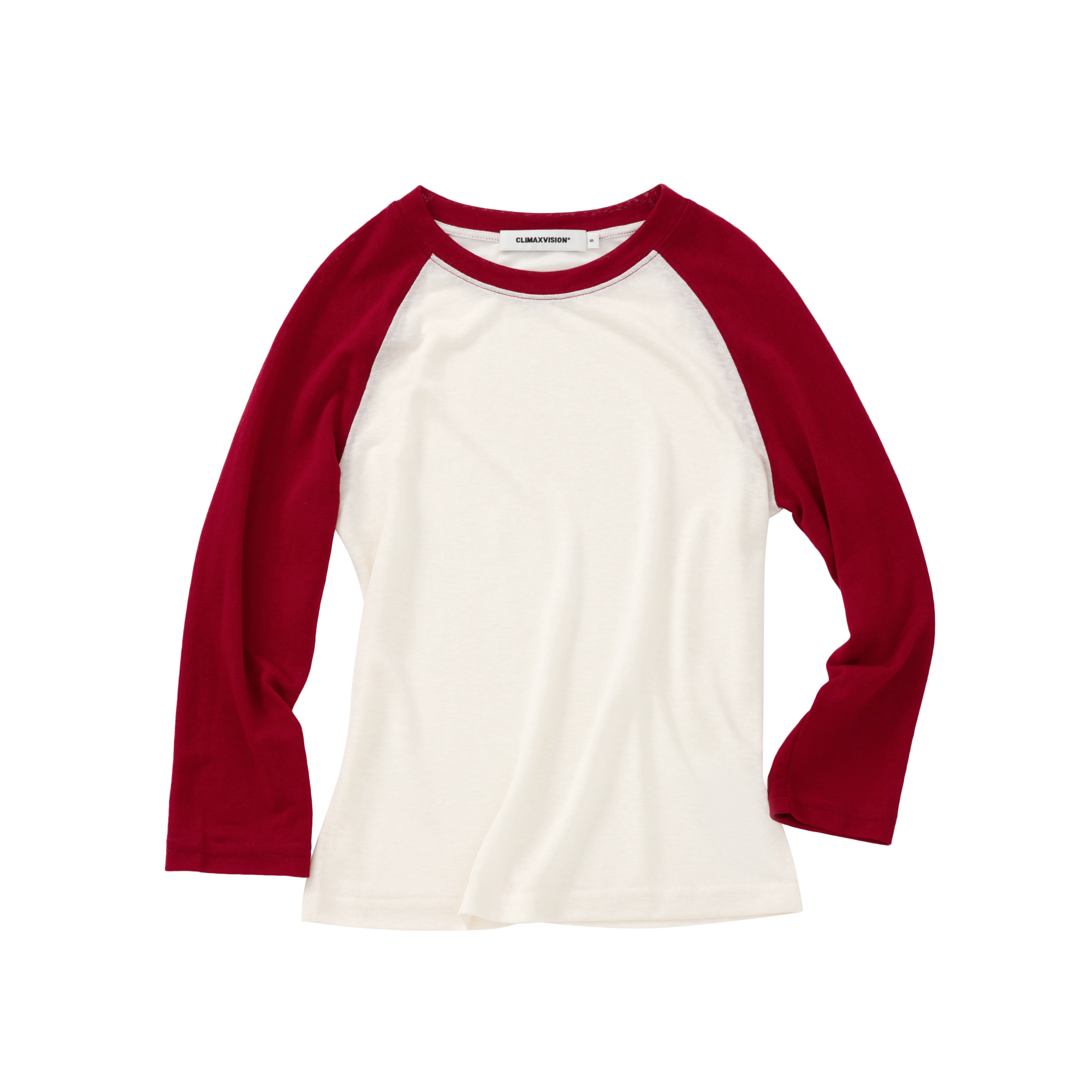 Red Lyocell Color Block Three-Quarter Sleeve T-Shirt