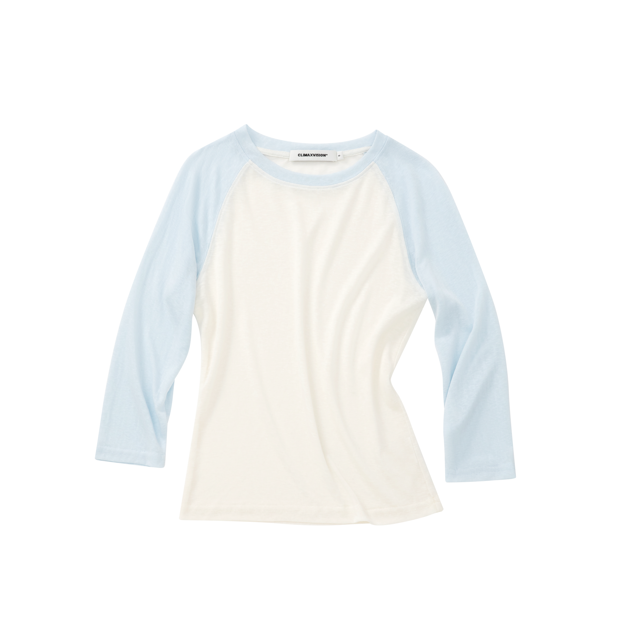 Blue Lyocell Color Block Three-Quarter Sleeve T-Shirt