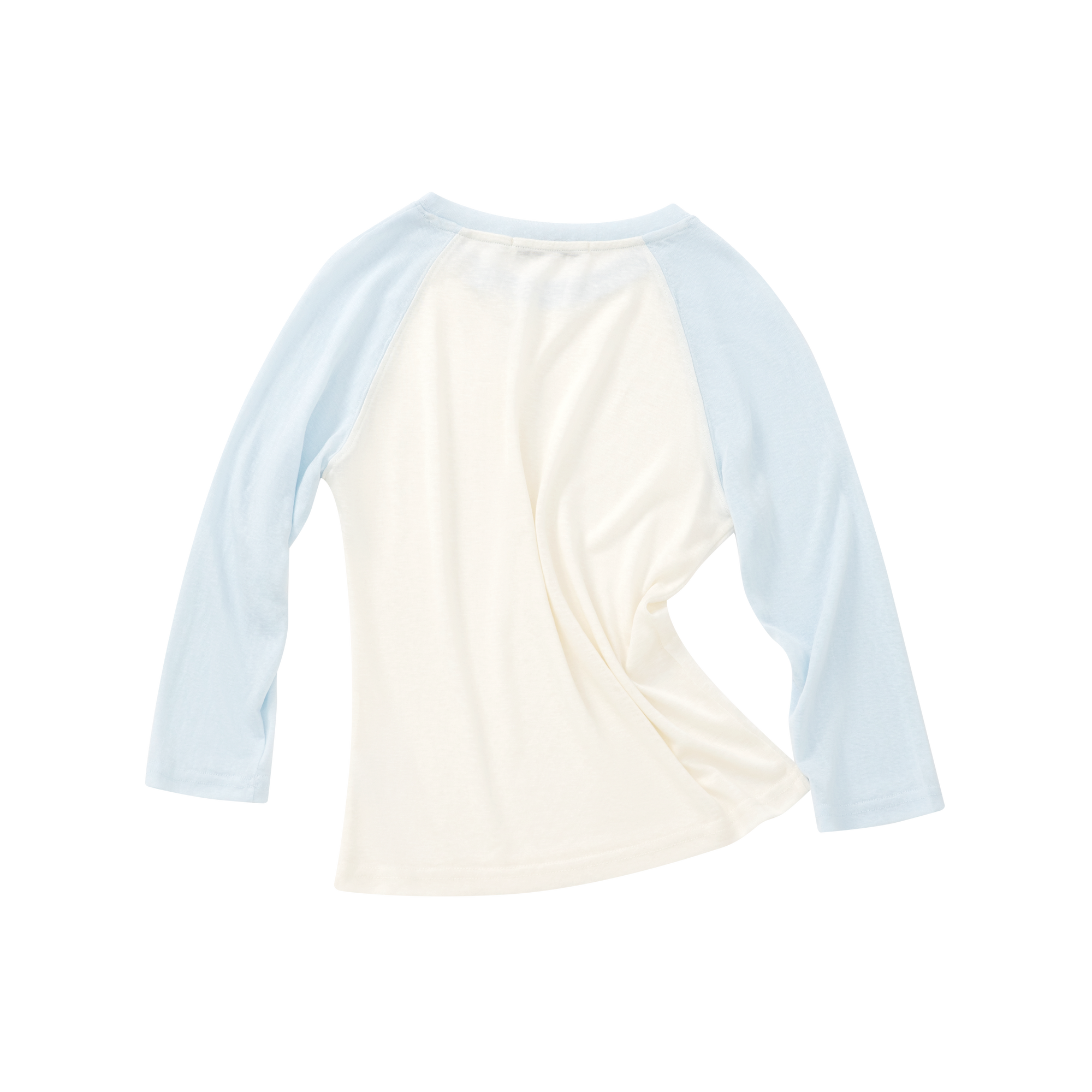 Blue Lyocell Color Block Three-Quarter Sleeve T-Shirt