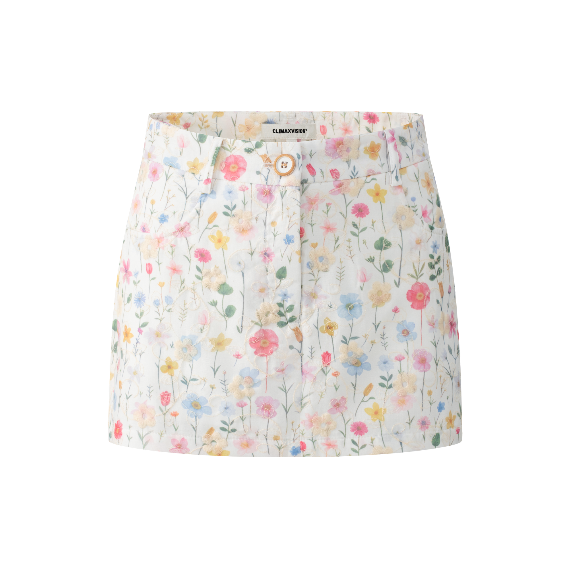White Floral Embroidery Low-Waisted Mini Skirt