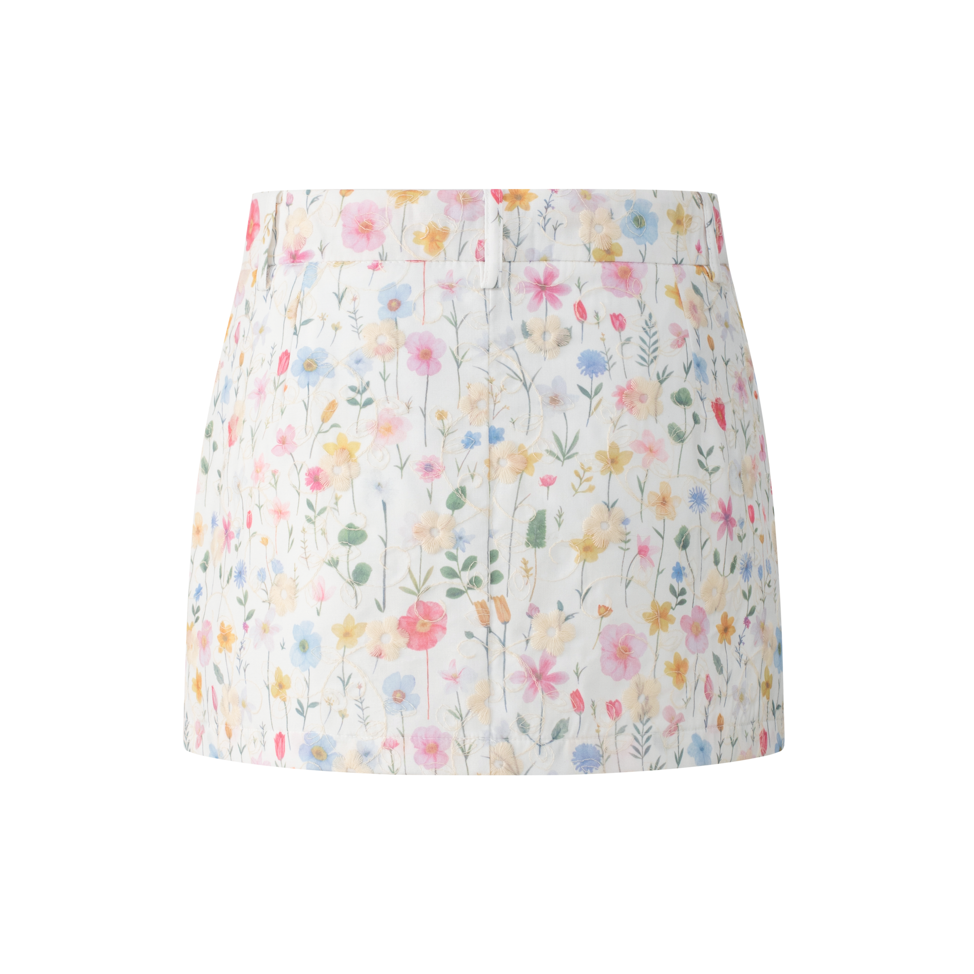 White Floral Embroidery Low-Waisted Mini Skirt