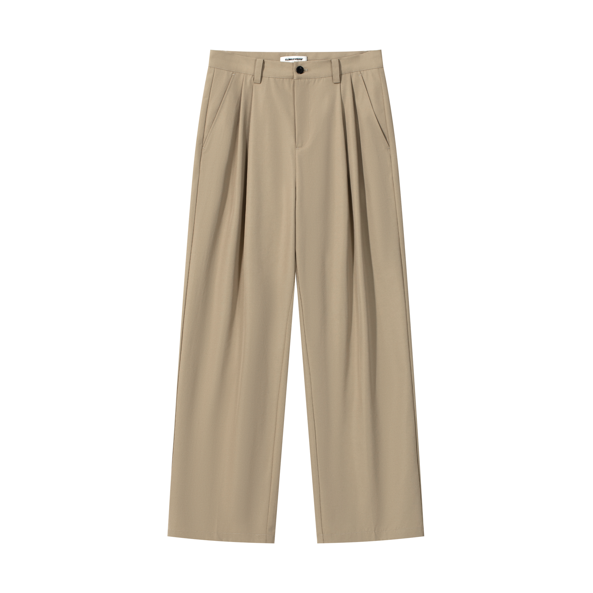 Khaki Acetate Wool Slightly Tapered Casual Trousers