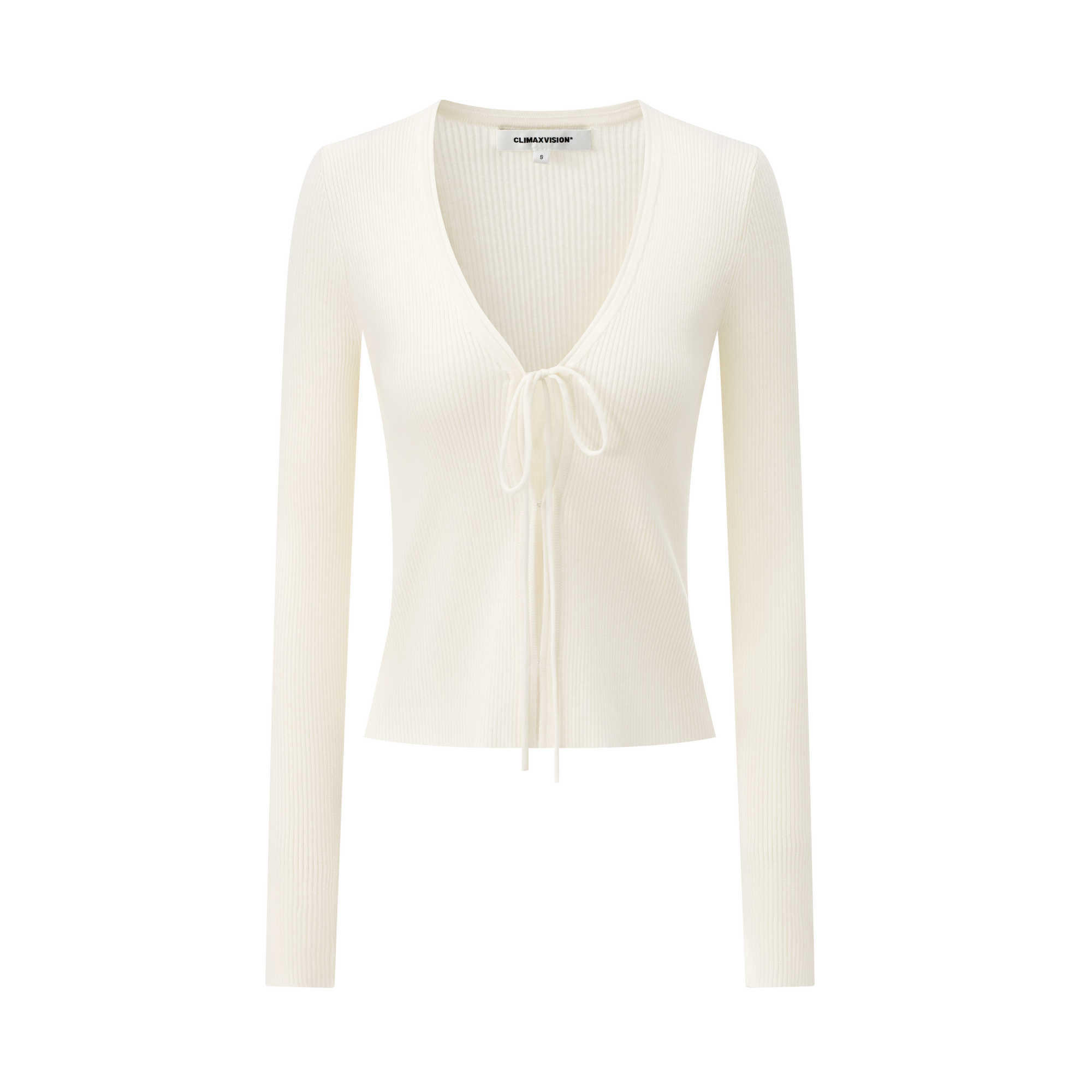 White Wool Blend V-Neck Lace-Up Knit Cardigan 