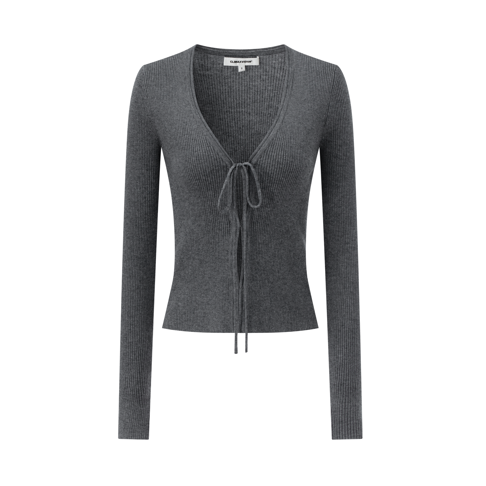 Gray Wool Blend V-Neck Lace-Up Knit Cardigan 