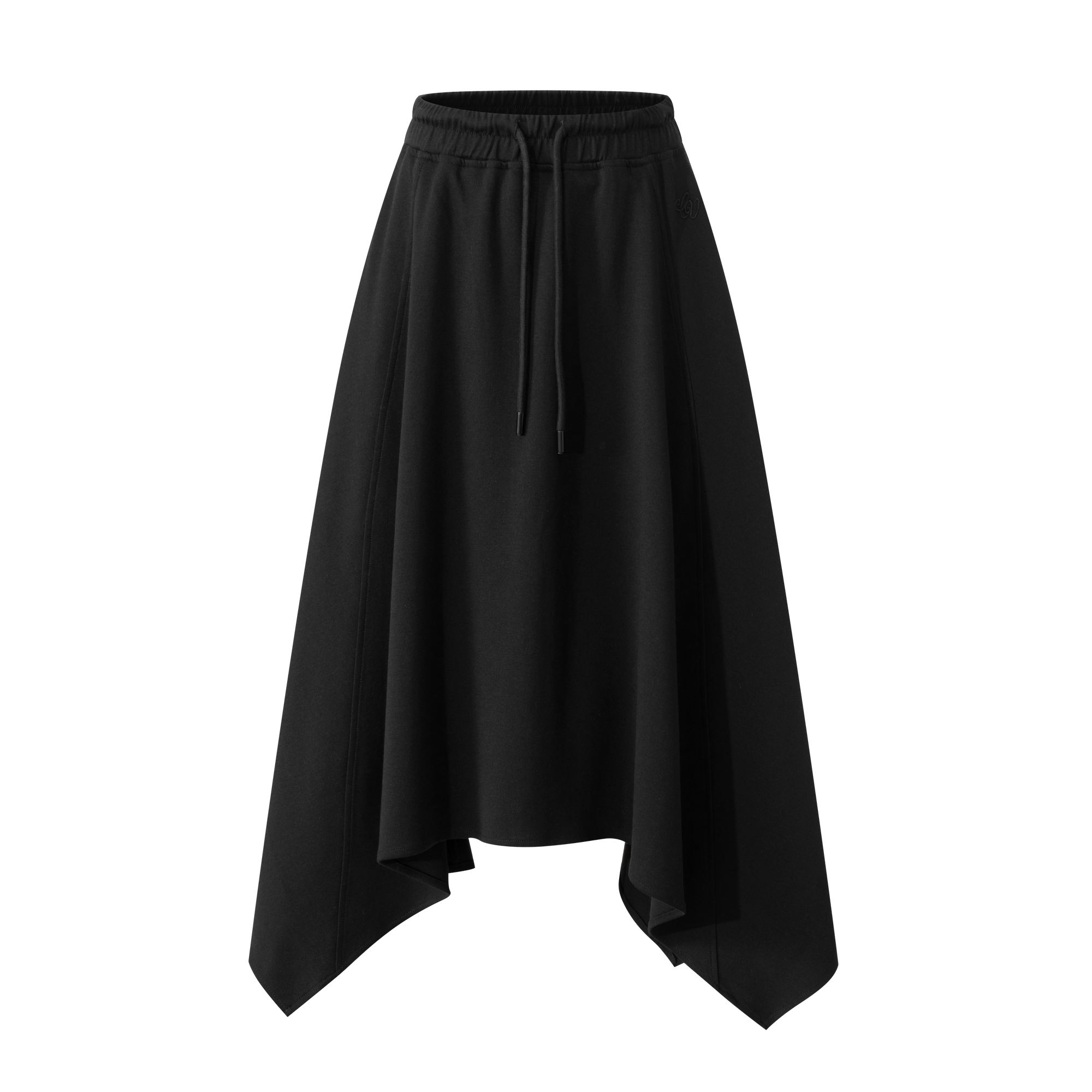 Irregular Cut Elastic Drawstring Pocket Midi Dress In Black