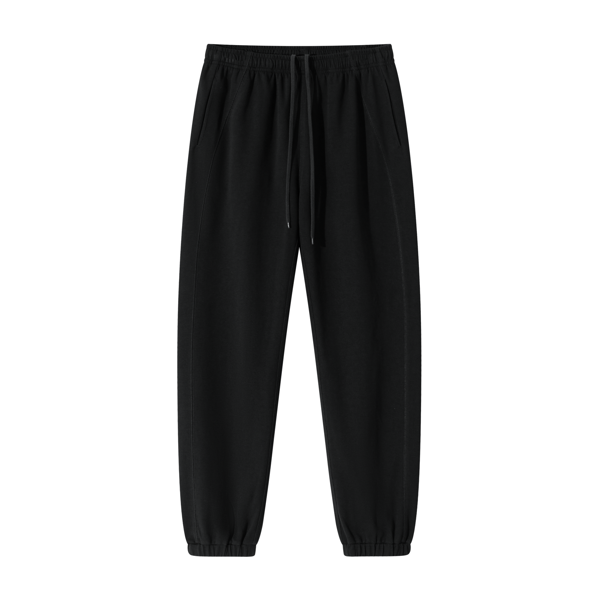 Black Textured Sporty Wide-cut Cuffed Casual Pants