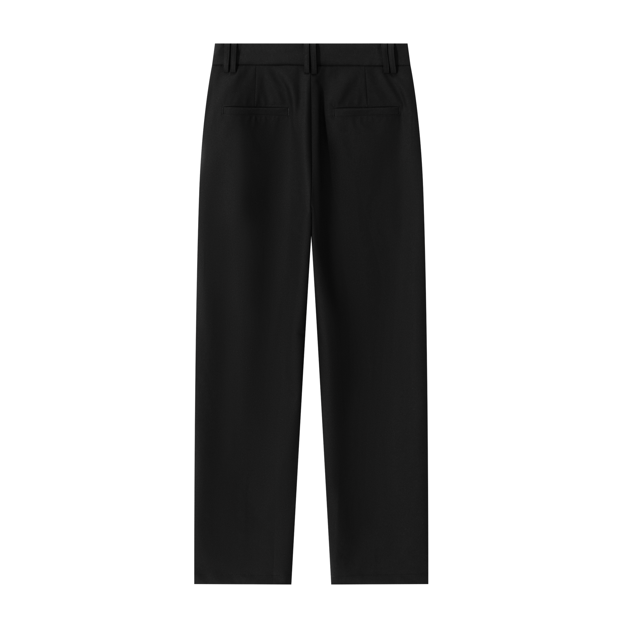 Black 3D Pleated Twill Casual Straight Trousers