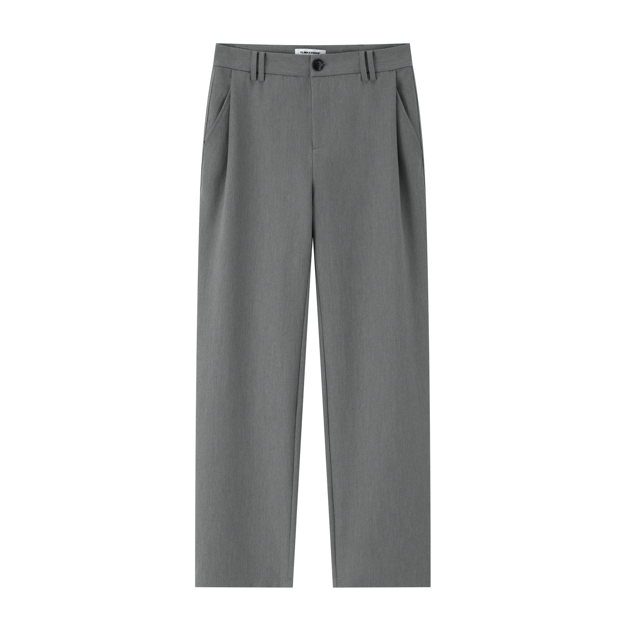 Gray 3D Pleated Twill Casual Straight Trousers