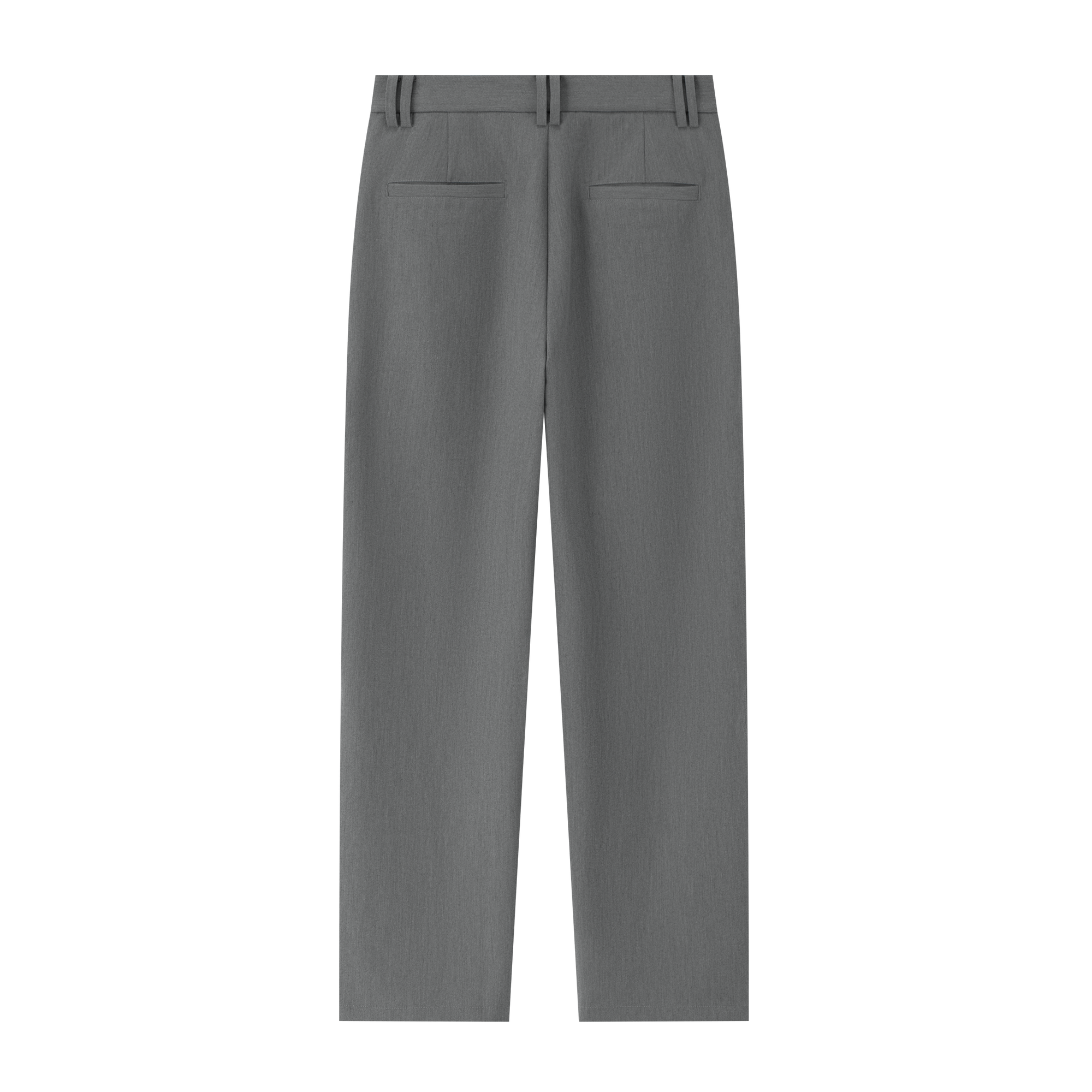 Gray 3D Pleated Twill Casual Straight Trousers