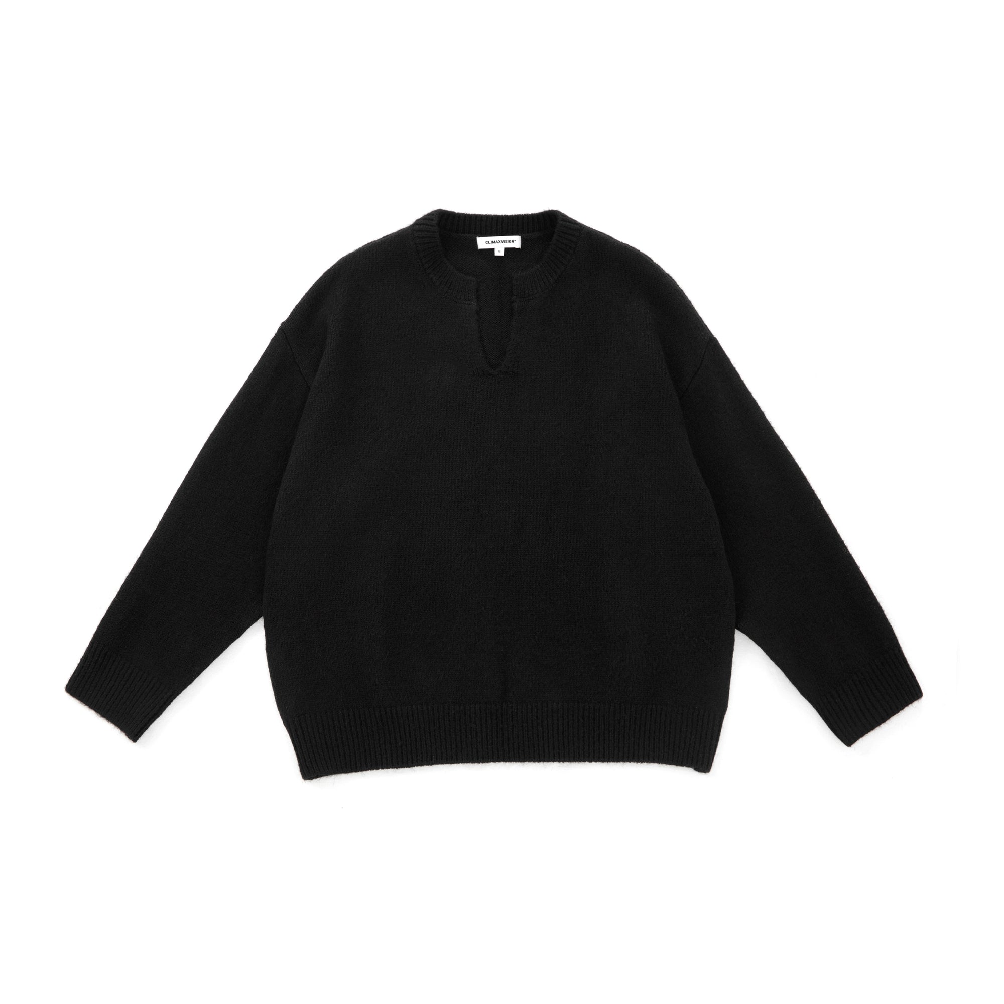 Black Simple Lazy Style V-Neck Wool Blend Sweater