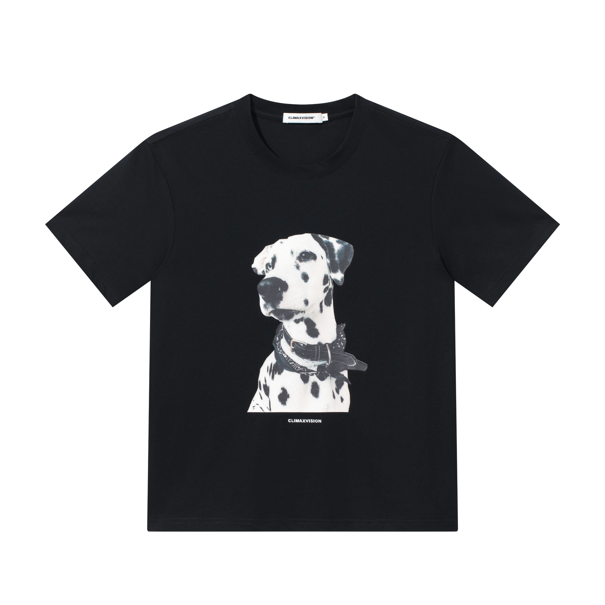 Black Dalmatian Print Lightweight Crew Neck Fitted Short Sleeve T-Shirt