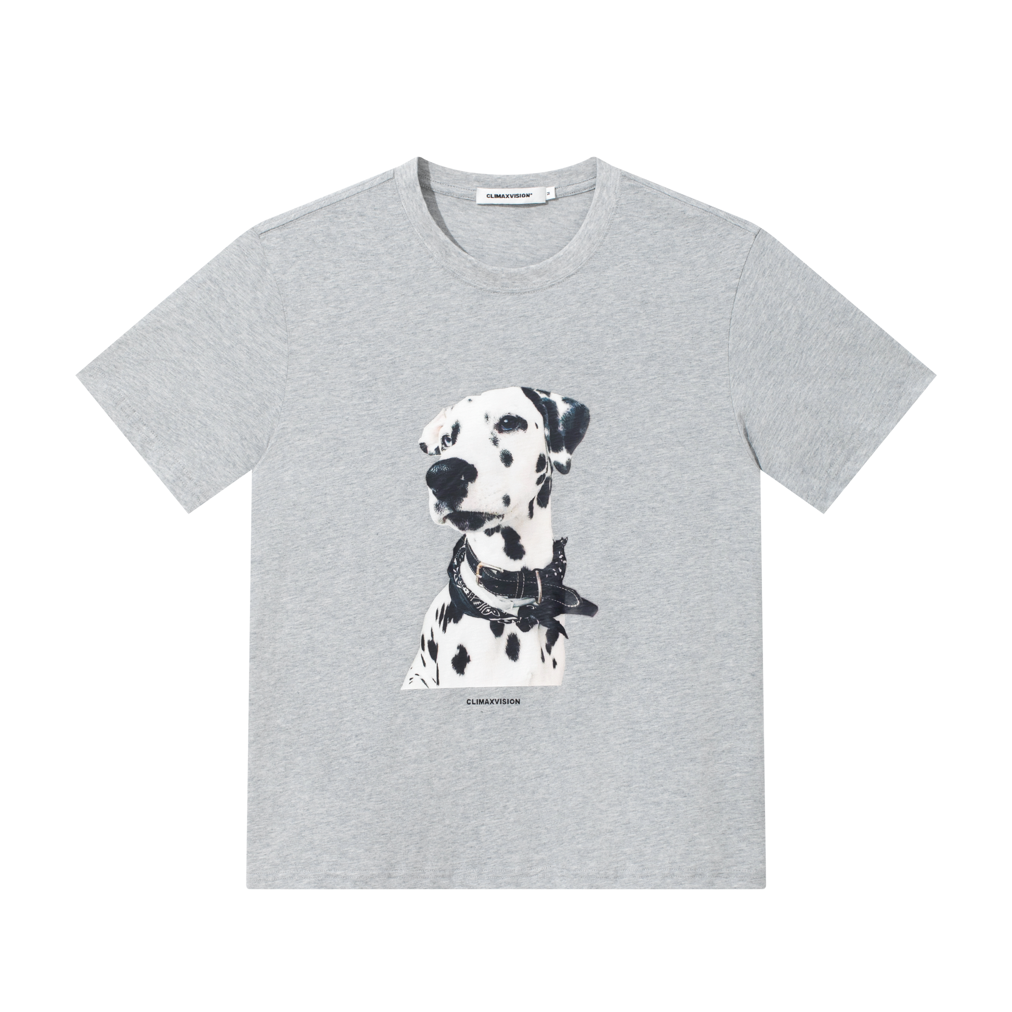 Grey Dalmatian Print Lightweight Crew Neck Fitted Short Sleeve T-Shirt