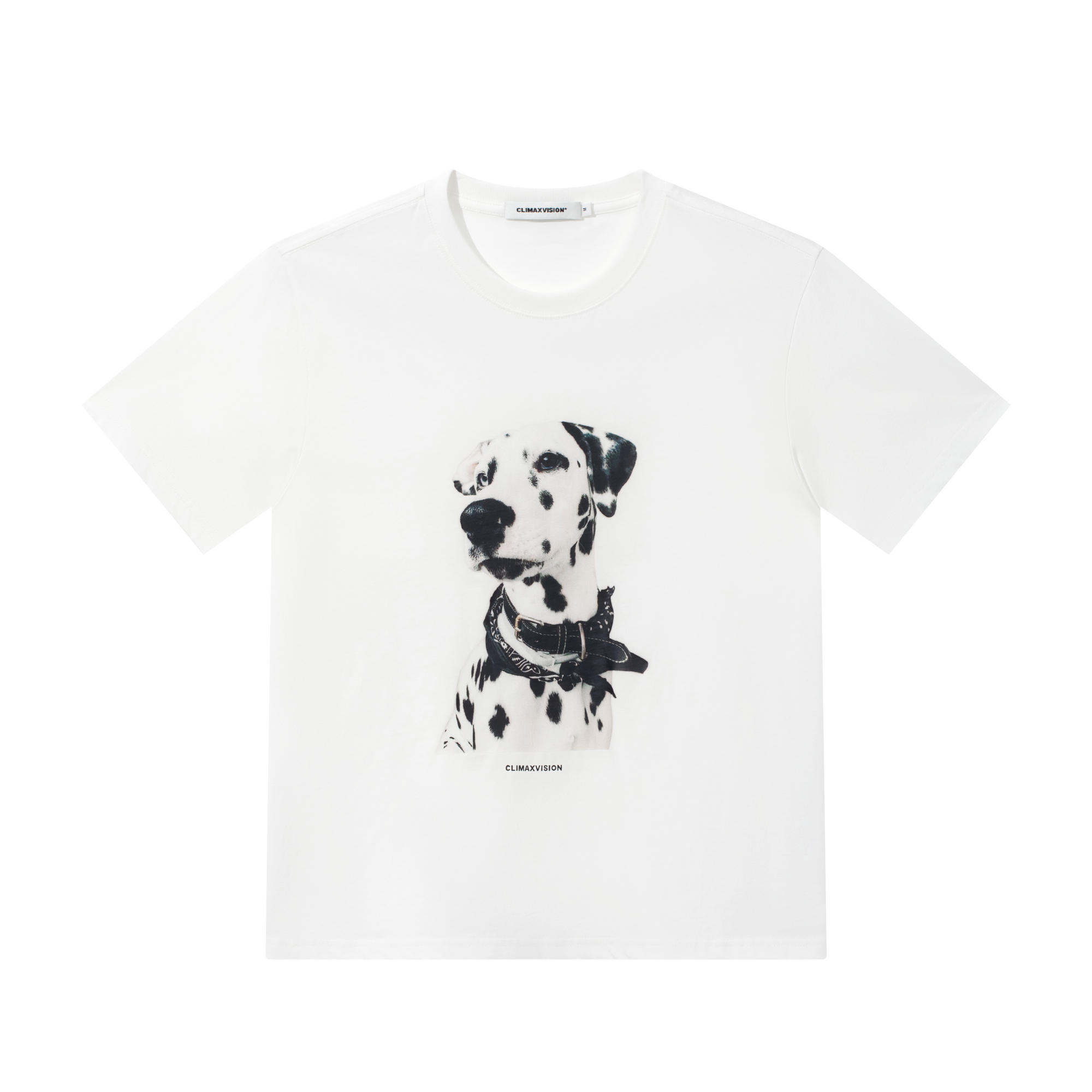 White Dalmatian Print Lightweight Crew Neck Fitted Short Sleeve T-Shirt