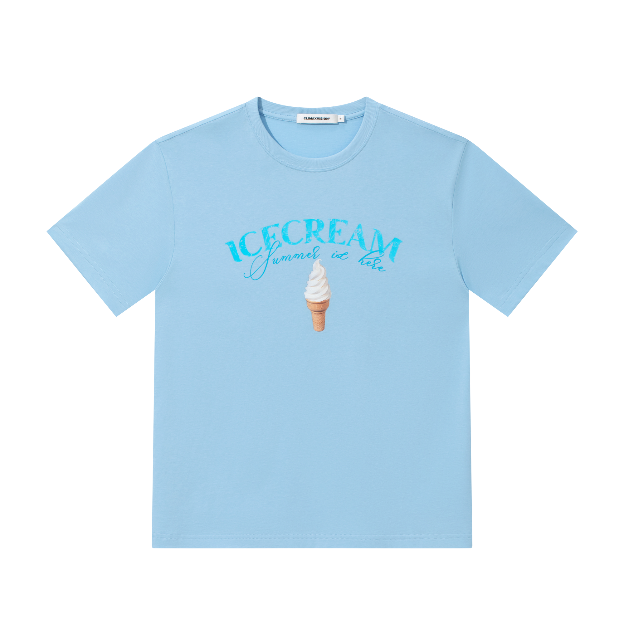 Blue Ice Cream Fun Print Short Sleeve T-Shirt