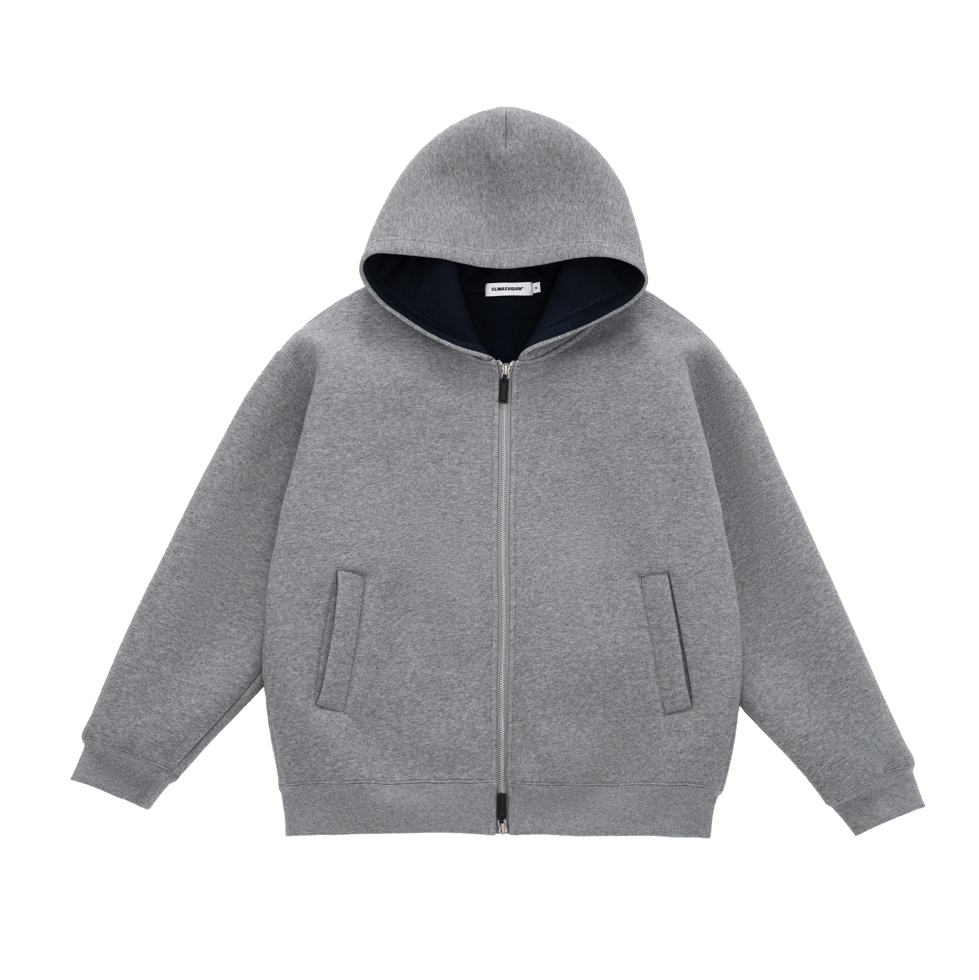 Two-Tone Air Layer Profile Zipper Cardigan In Grey and Navy