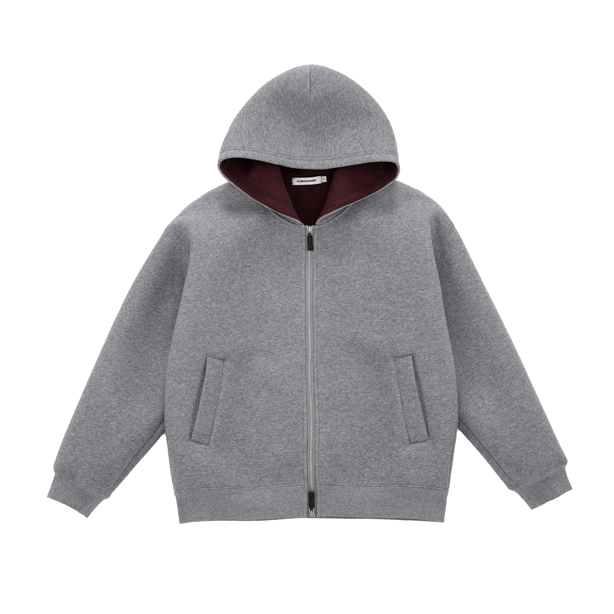 Two-Tone Air Layer Profile Zipper Cardigan In Gray and Red