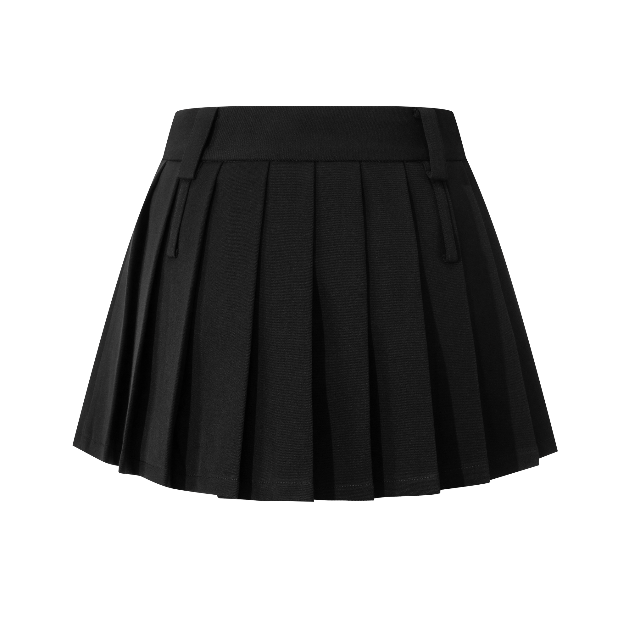 Black CV Embroidered Double Waistband Pleated Skirt