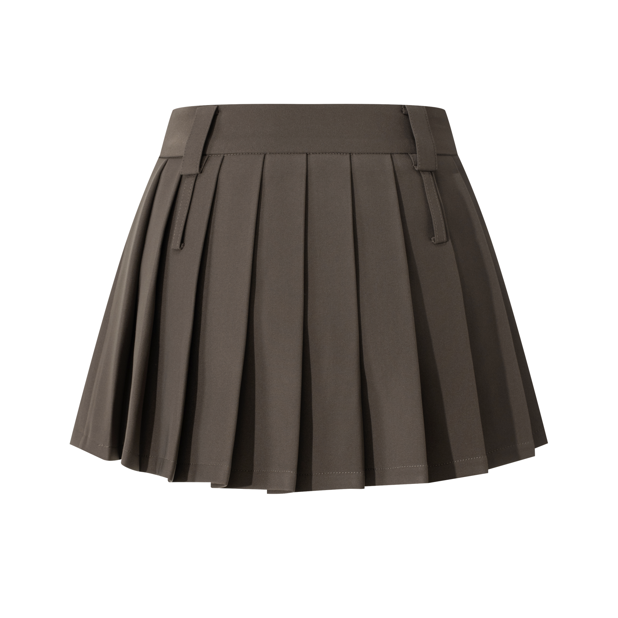 Brown CV Embroidered Double Waistband Pleated Skirt