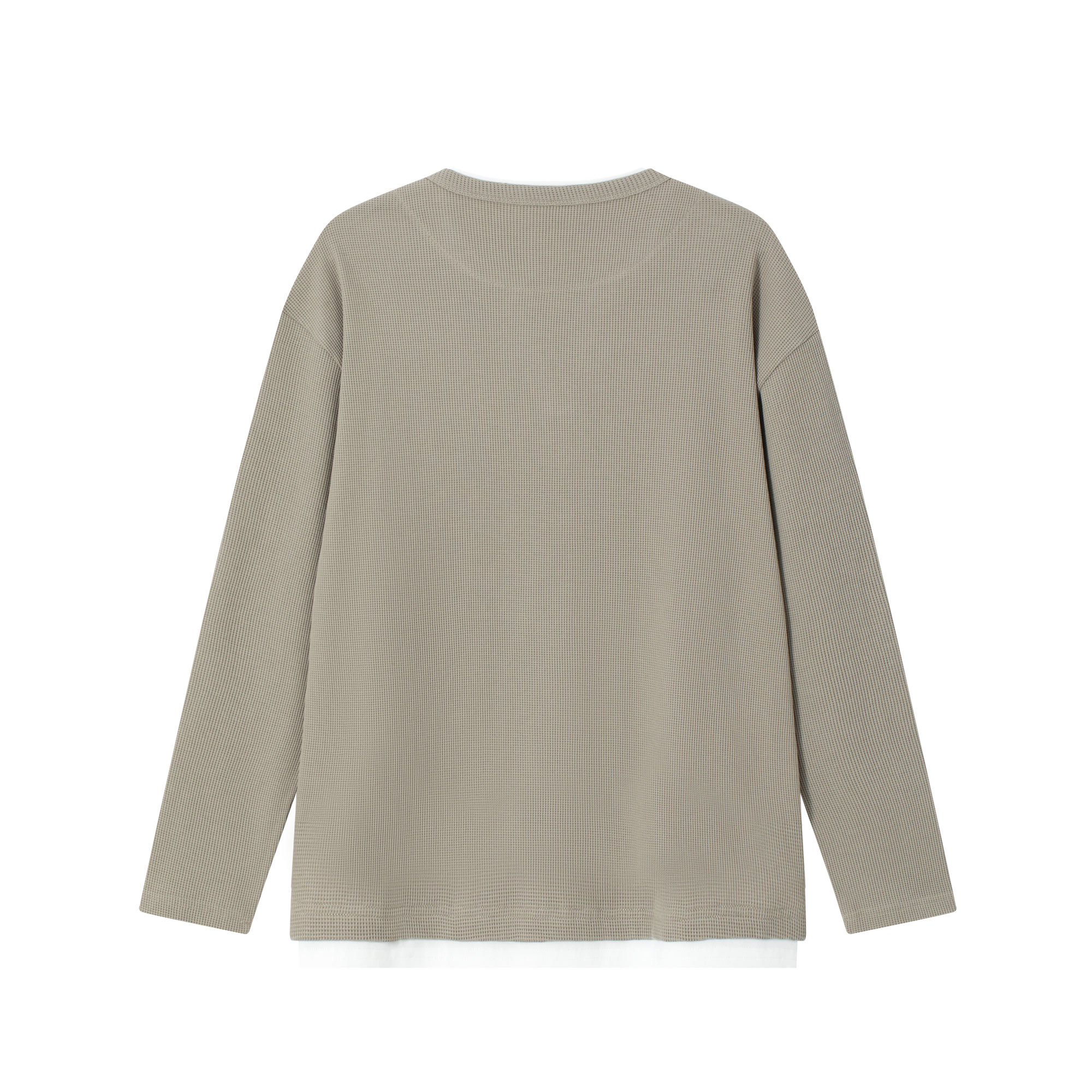 Light Brown Waffle Split Collar Fake Two-piece Long Sleeves