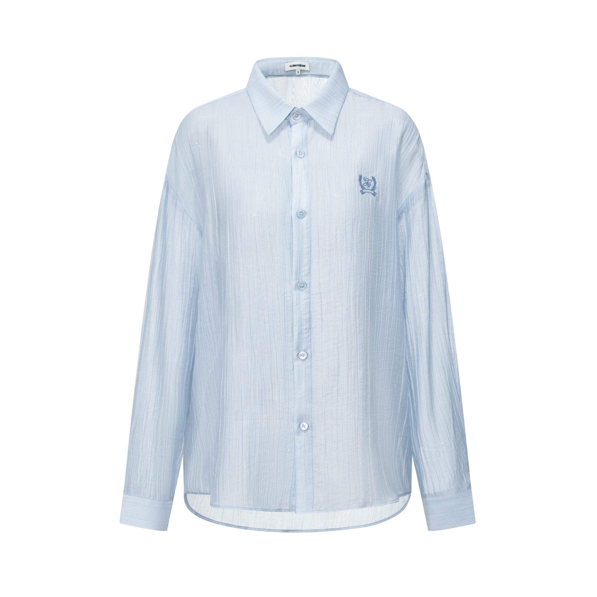 Blue Lightweight Casual Tencel Wrinkled Embroidered Shirt
