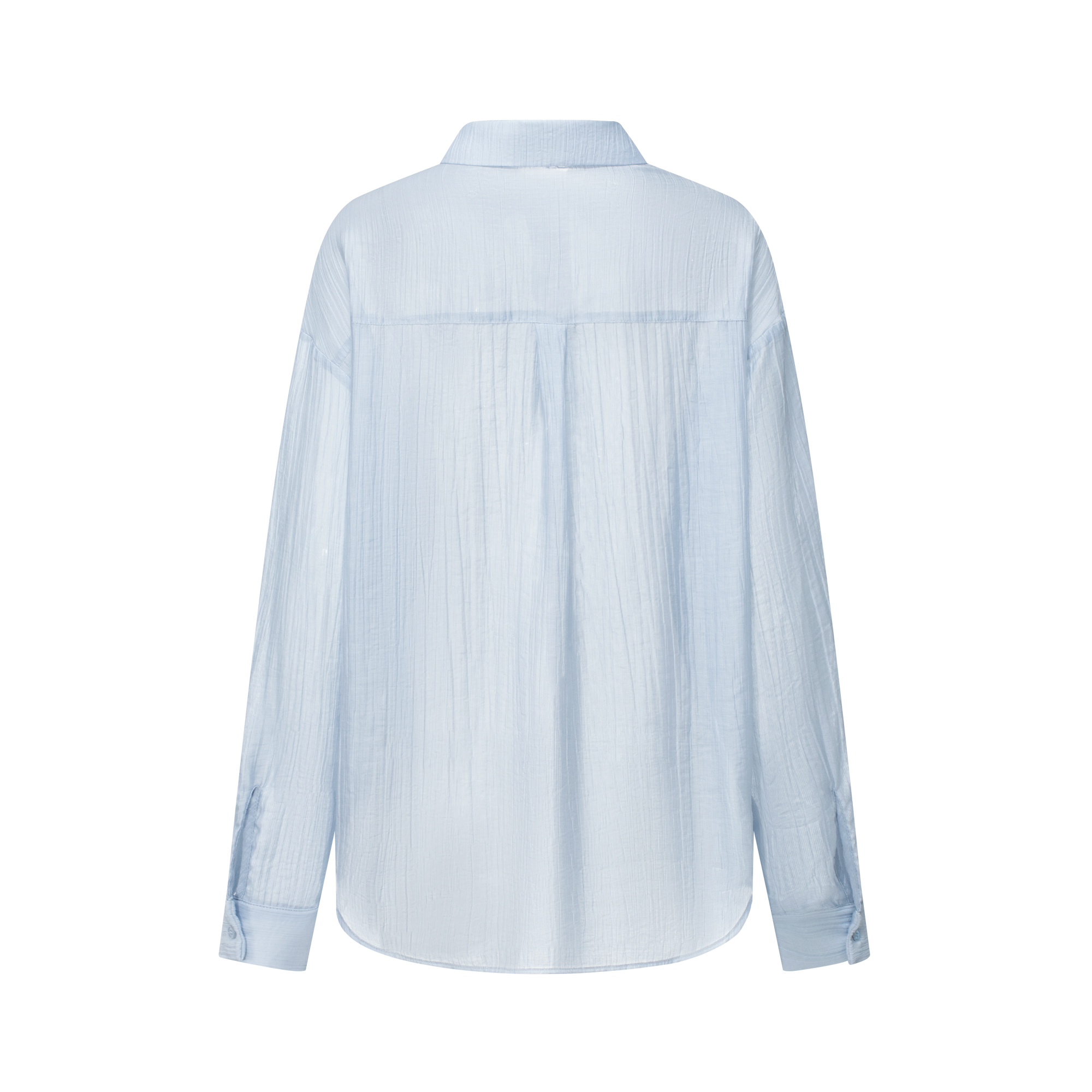Blue Lightweight Casual Tencel Wrinkled Embroidered Shirt