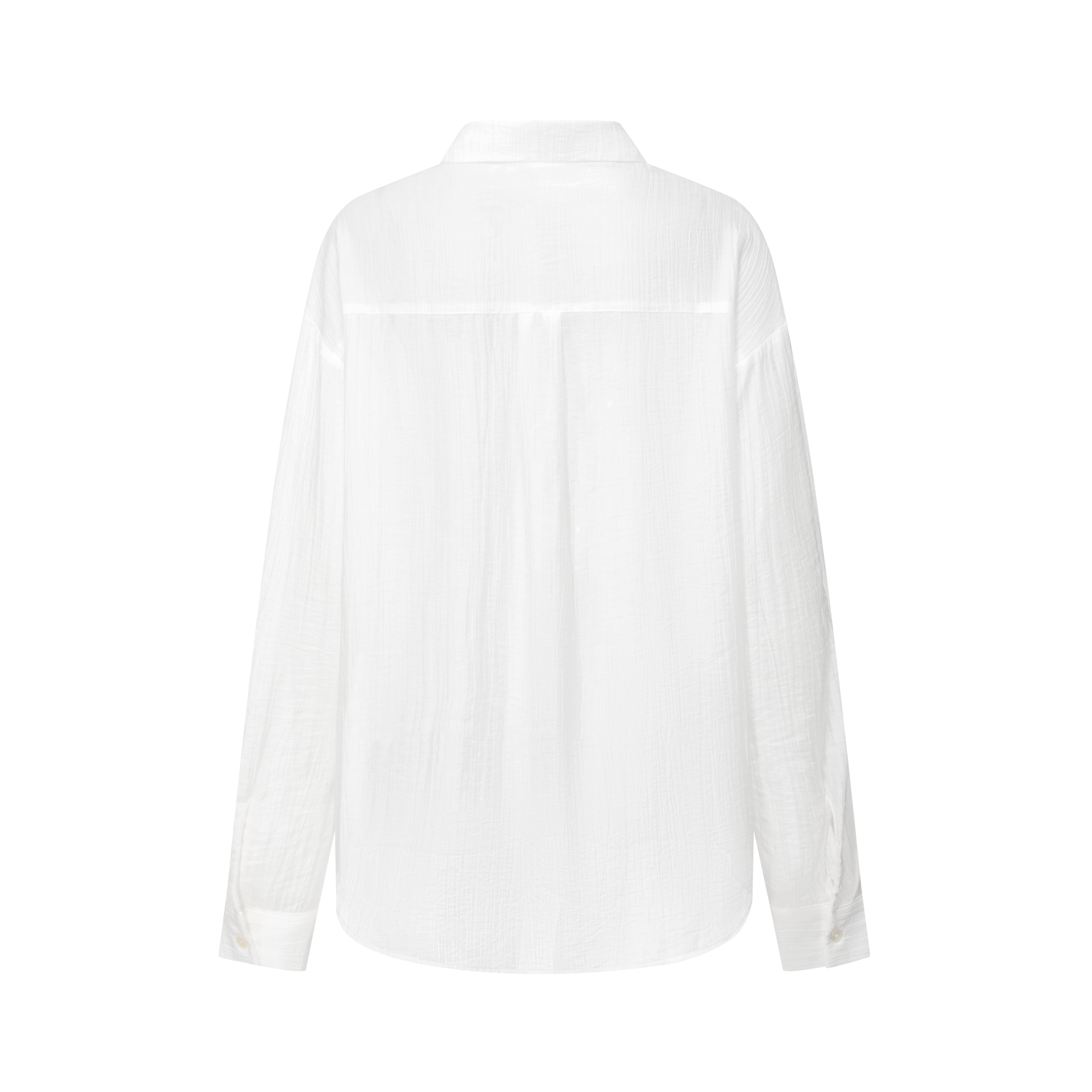 White Lightweight Casual Tencel Wrinkled Embroidered Shirt