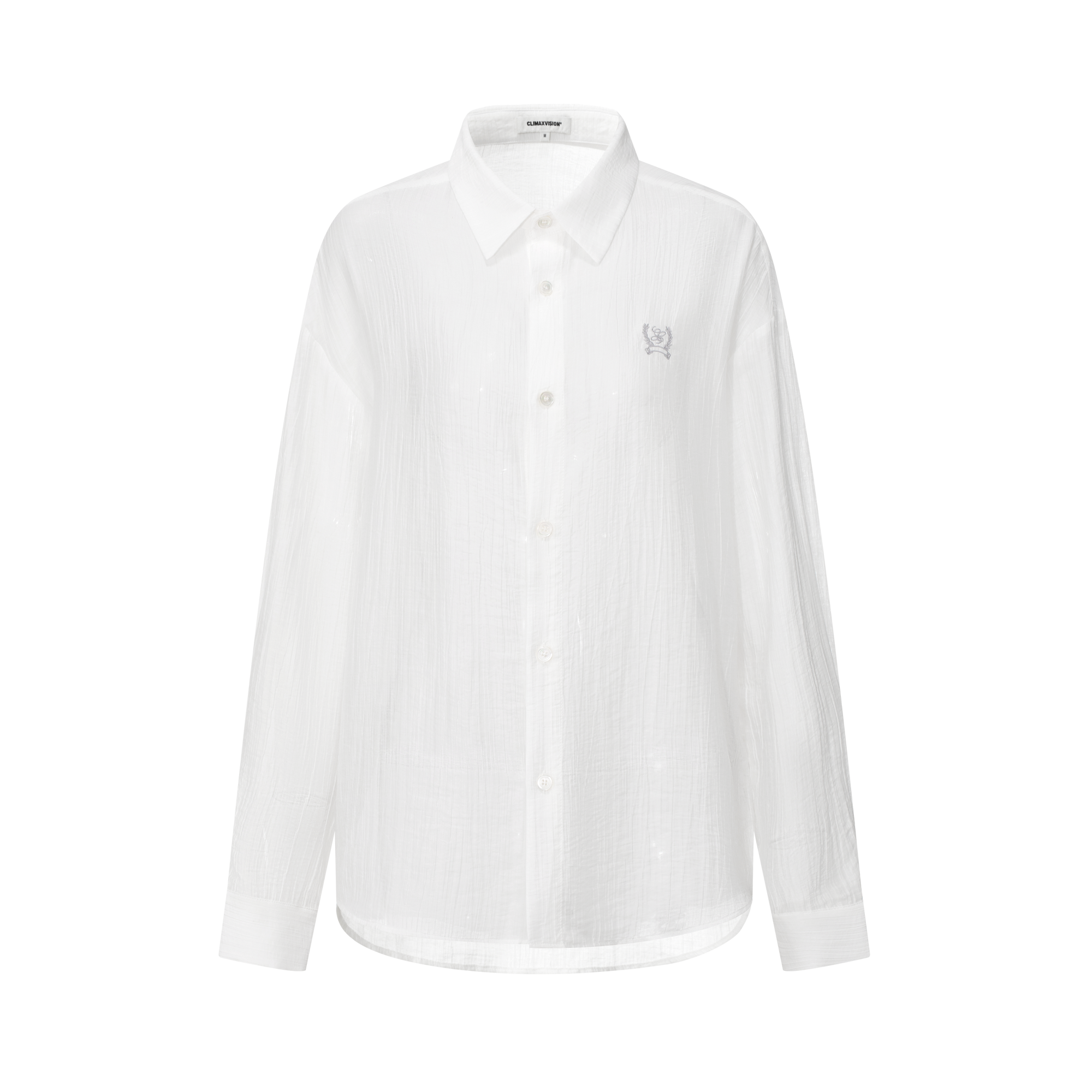 White Lightweight Casual Tencel Wrinkled Embroidered Shirt