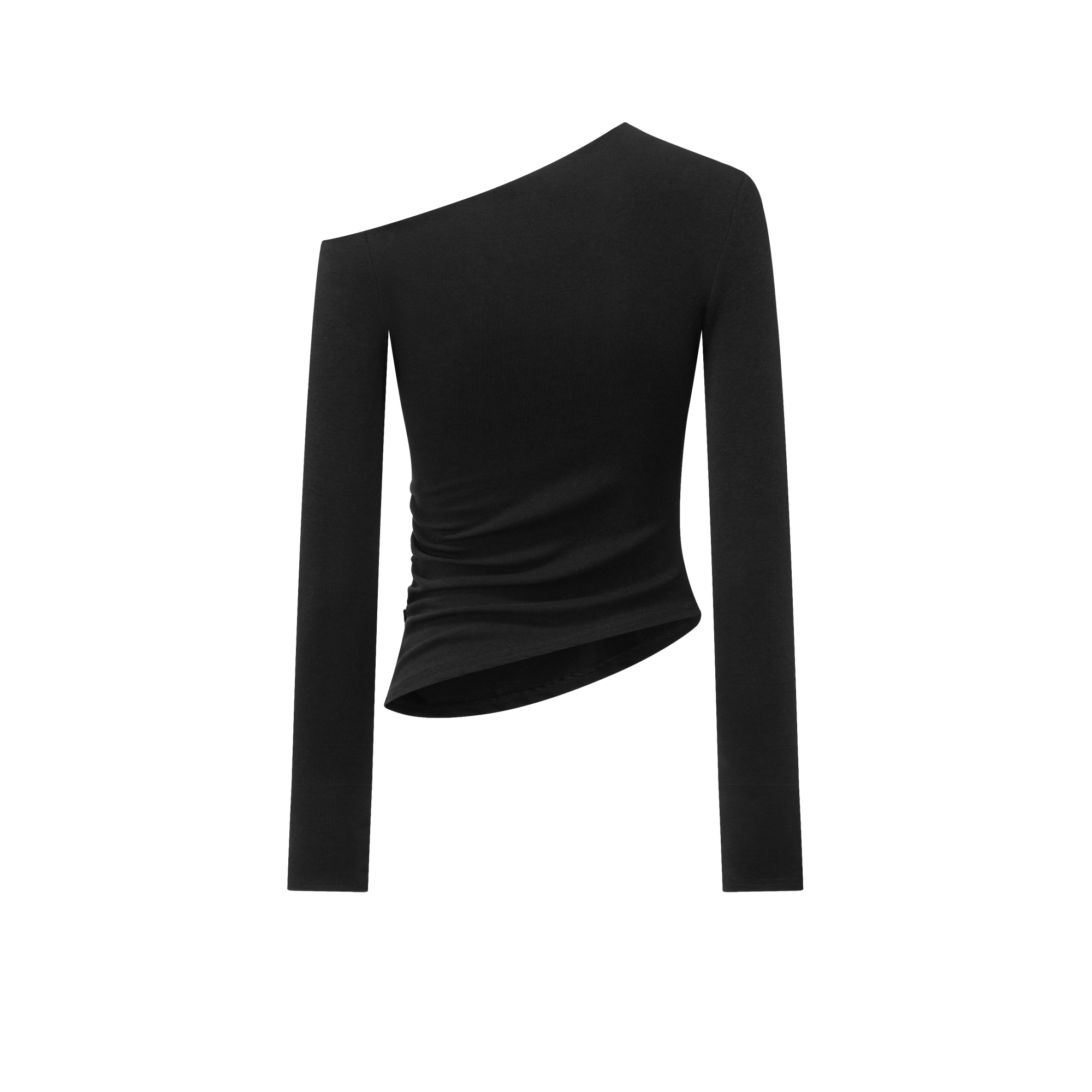 Black Off-shoulder Irregular Pearl Slim Long Sleeves