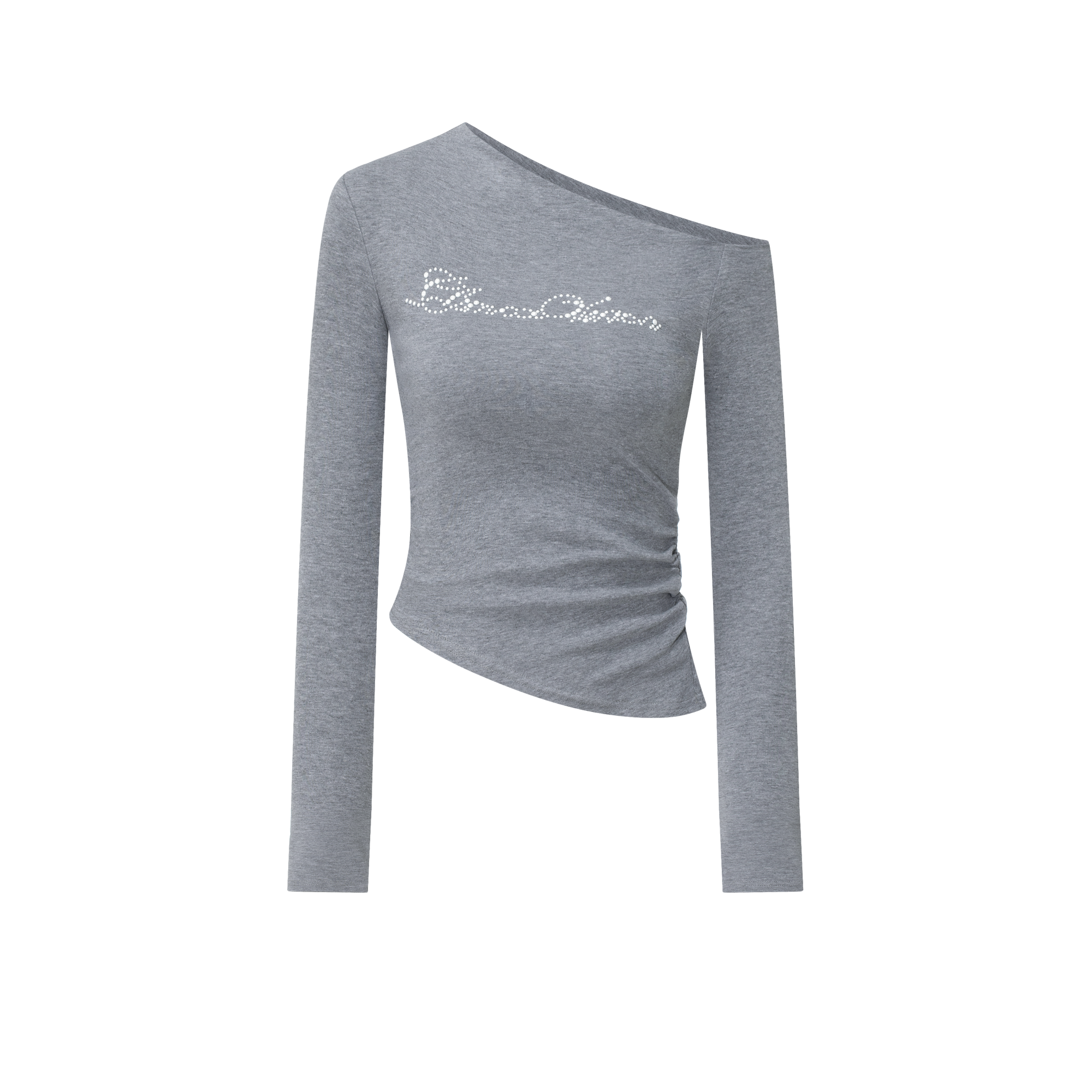 Gray Off-shoulder Irregular Pearl Slim Long Sleeves