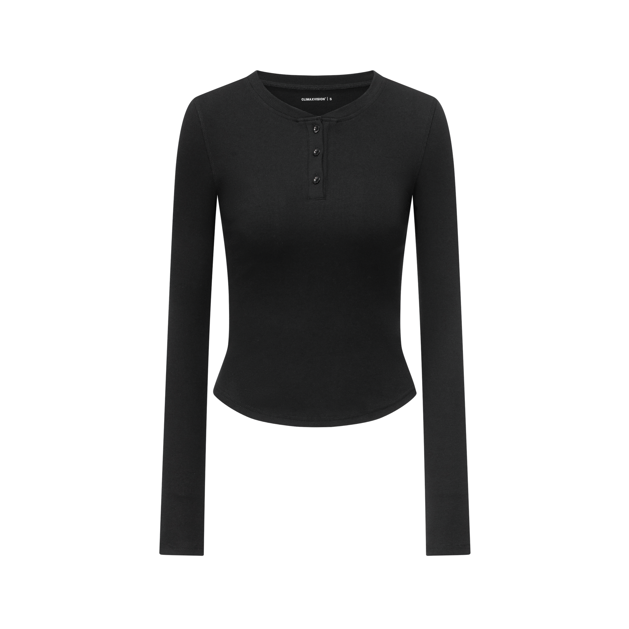 Black Stretch Slim Cut Henley Collar Long Sleeves