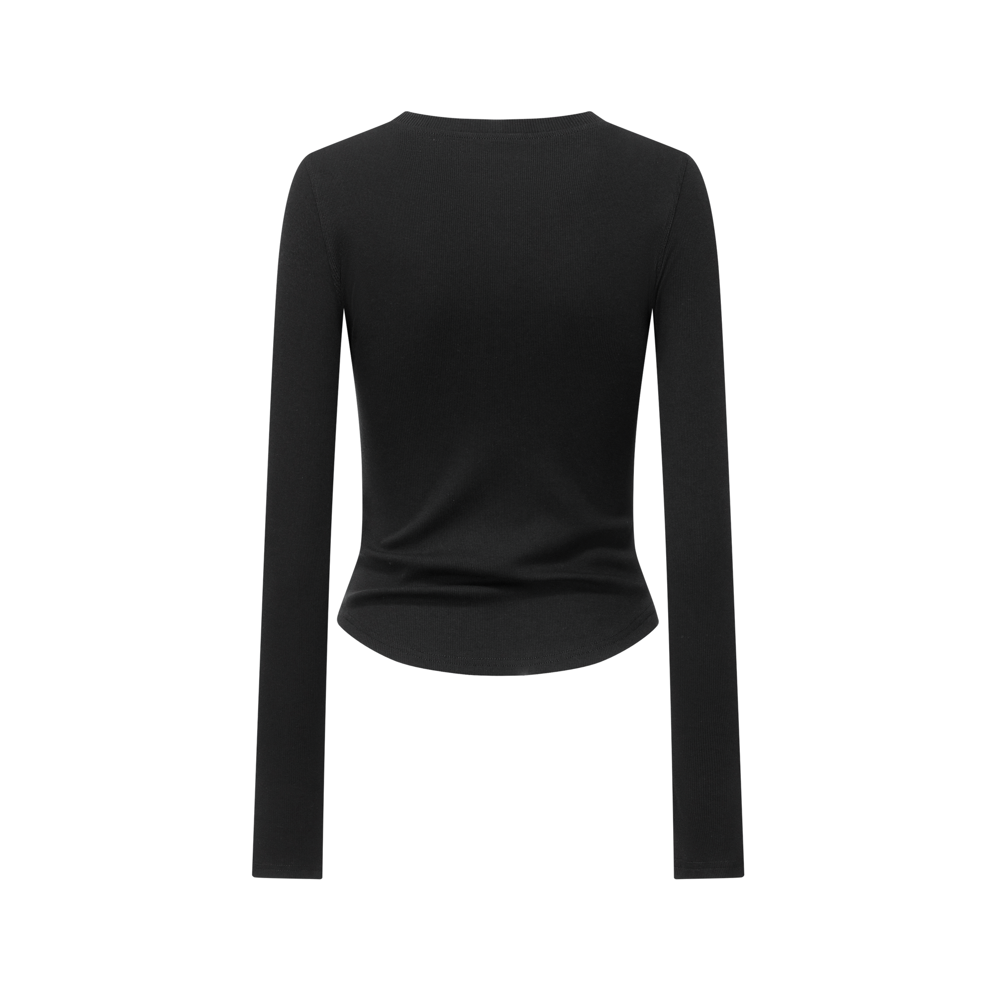 Black Stretch Slim Cut Henley Collar Long Sleeves