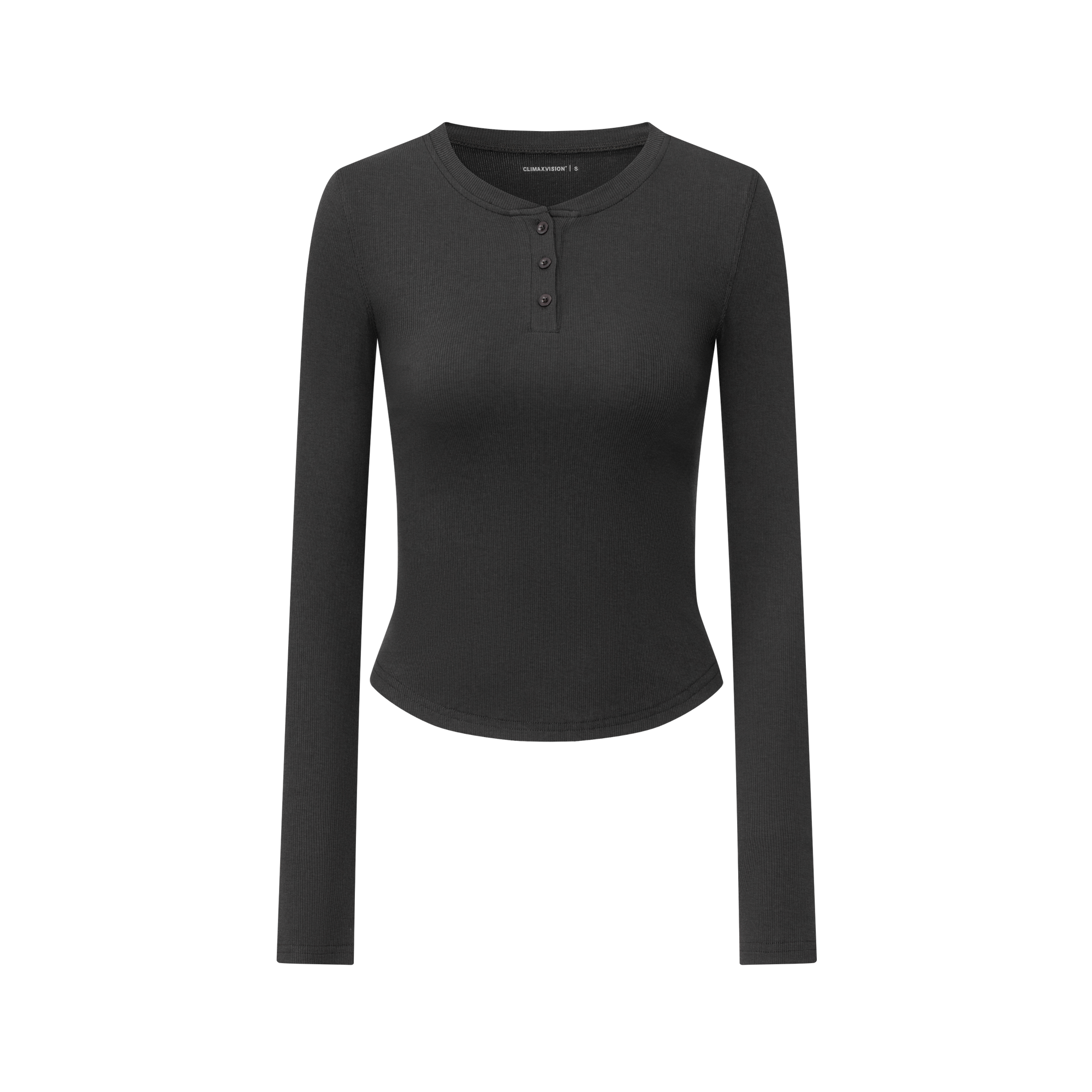 Gray Stretch Slim Cut Henley Collar Long Sleeves