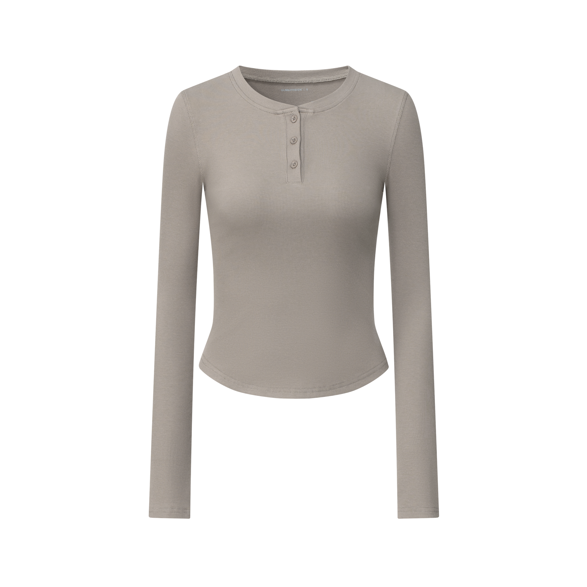 Khaki Stretch Slim Cut Henley Collar Long Sleeves