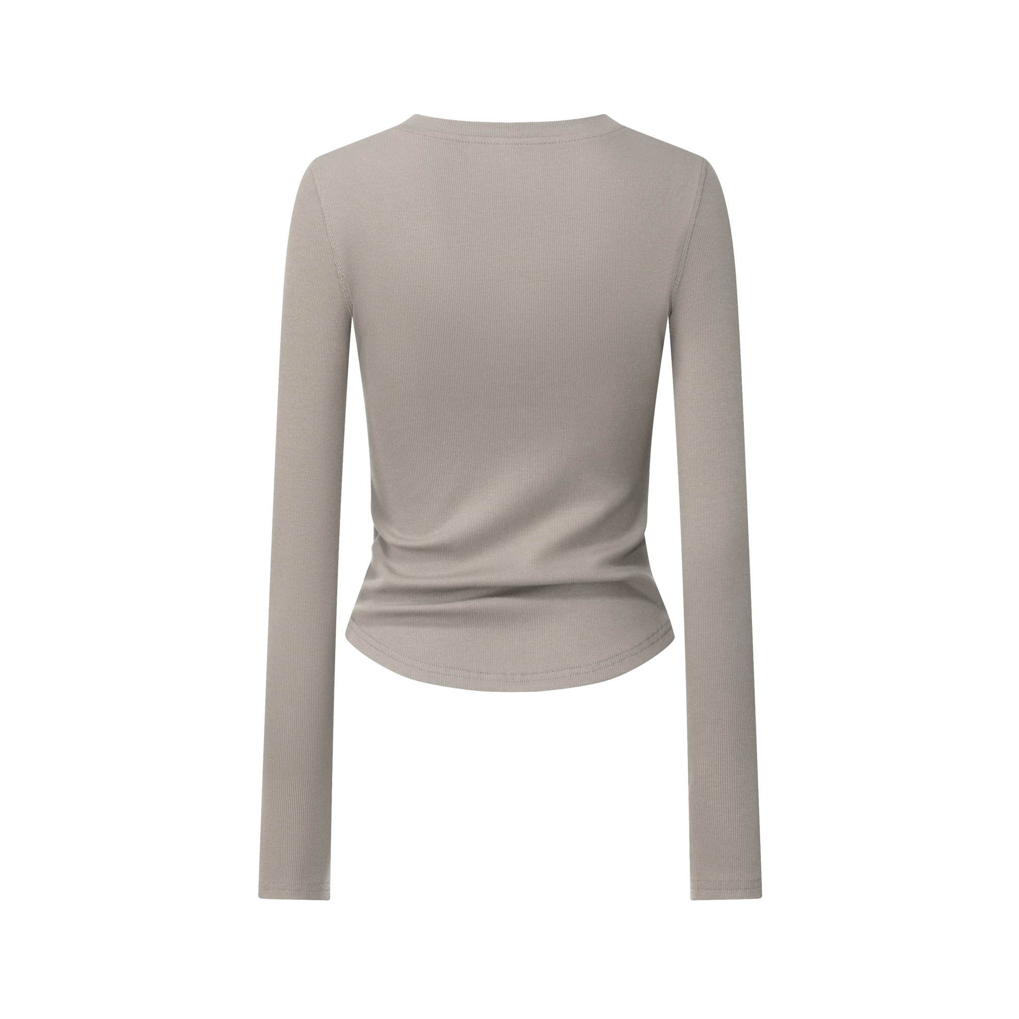 Khaki Stretch Slim Cut Henley Collar Long Sleeves