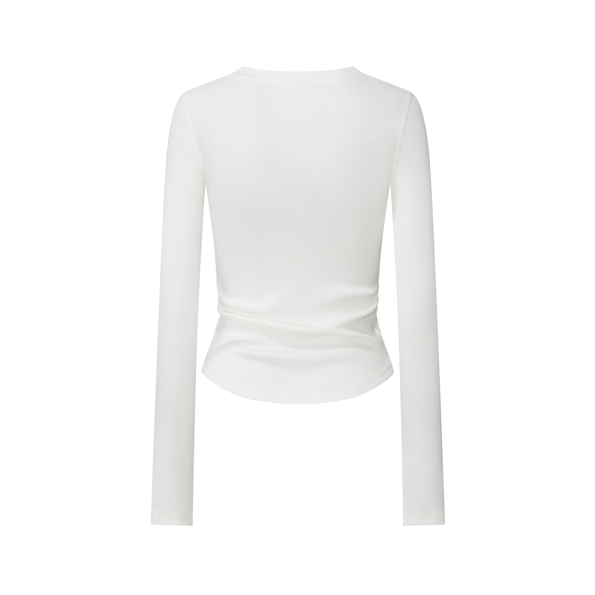 White Stretch Slim Cut Henley Collar Long Sleeves