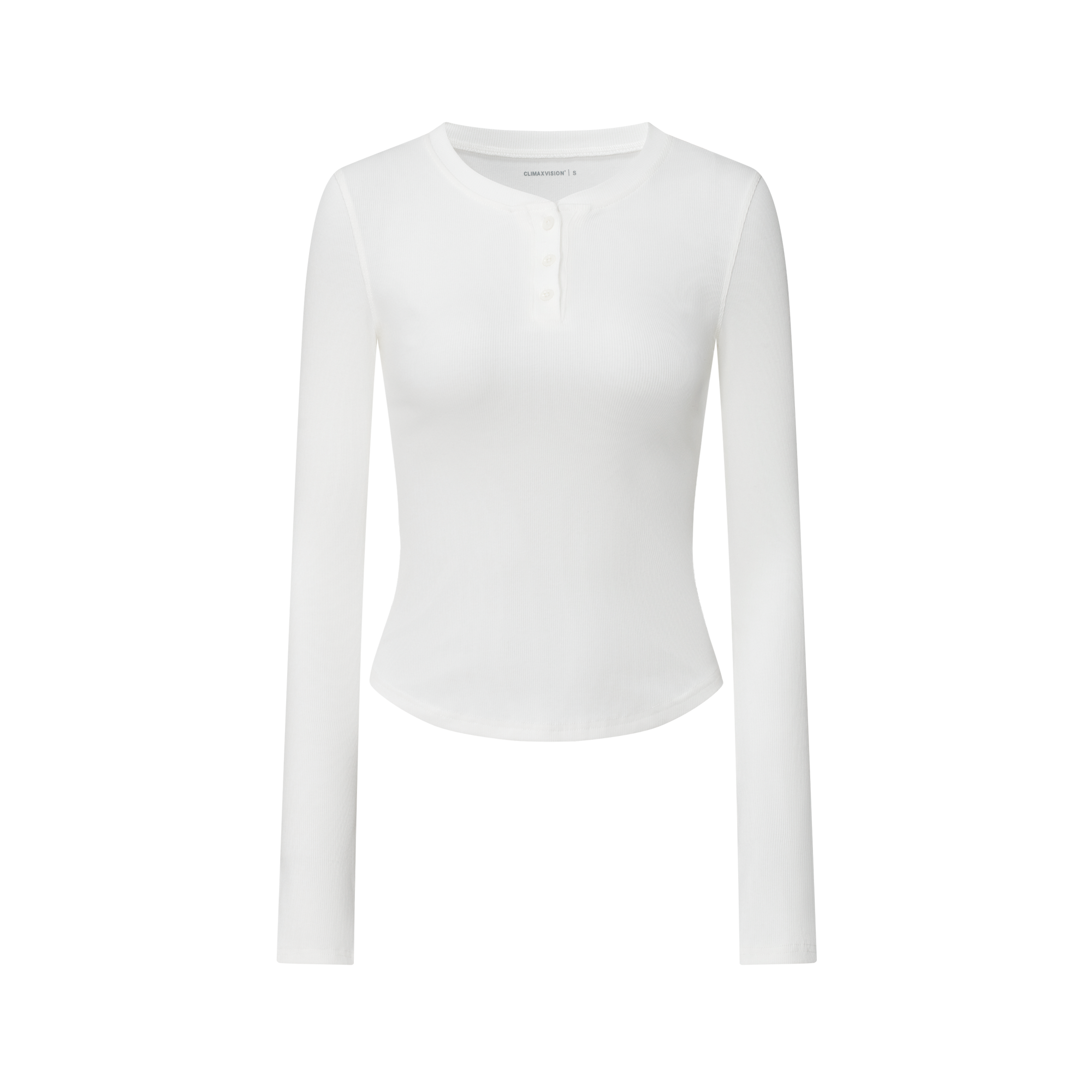 White Stretch Slim Cut Henley Collar Long Sleeves