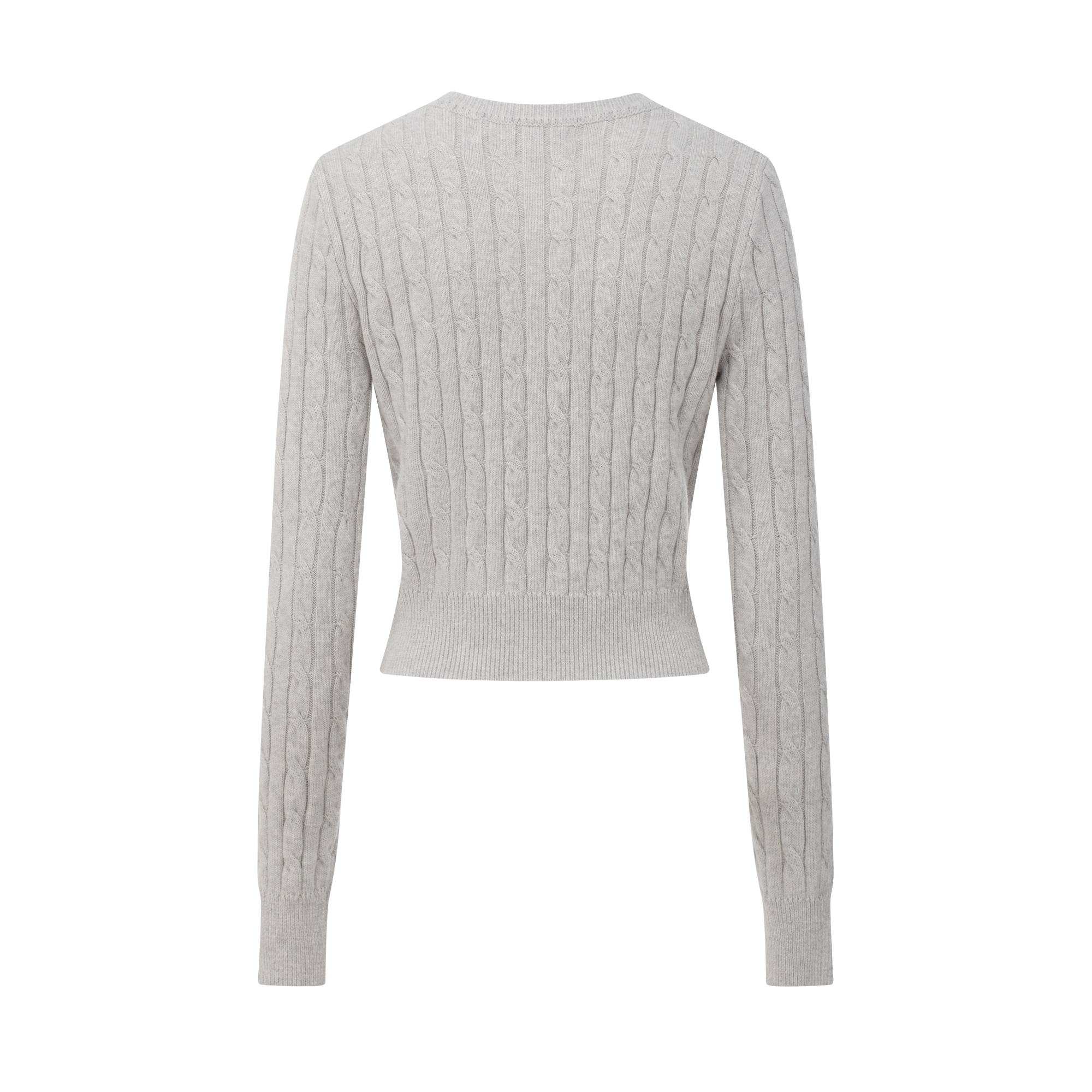 Light Grey Retro Cable Knit Soft Classic Round Neck Knit Cardigan