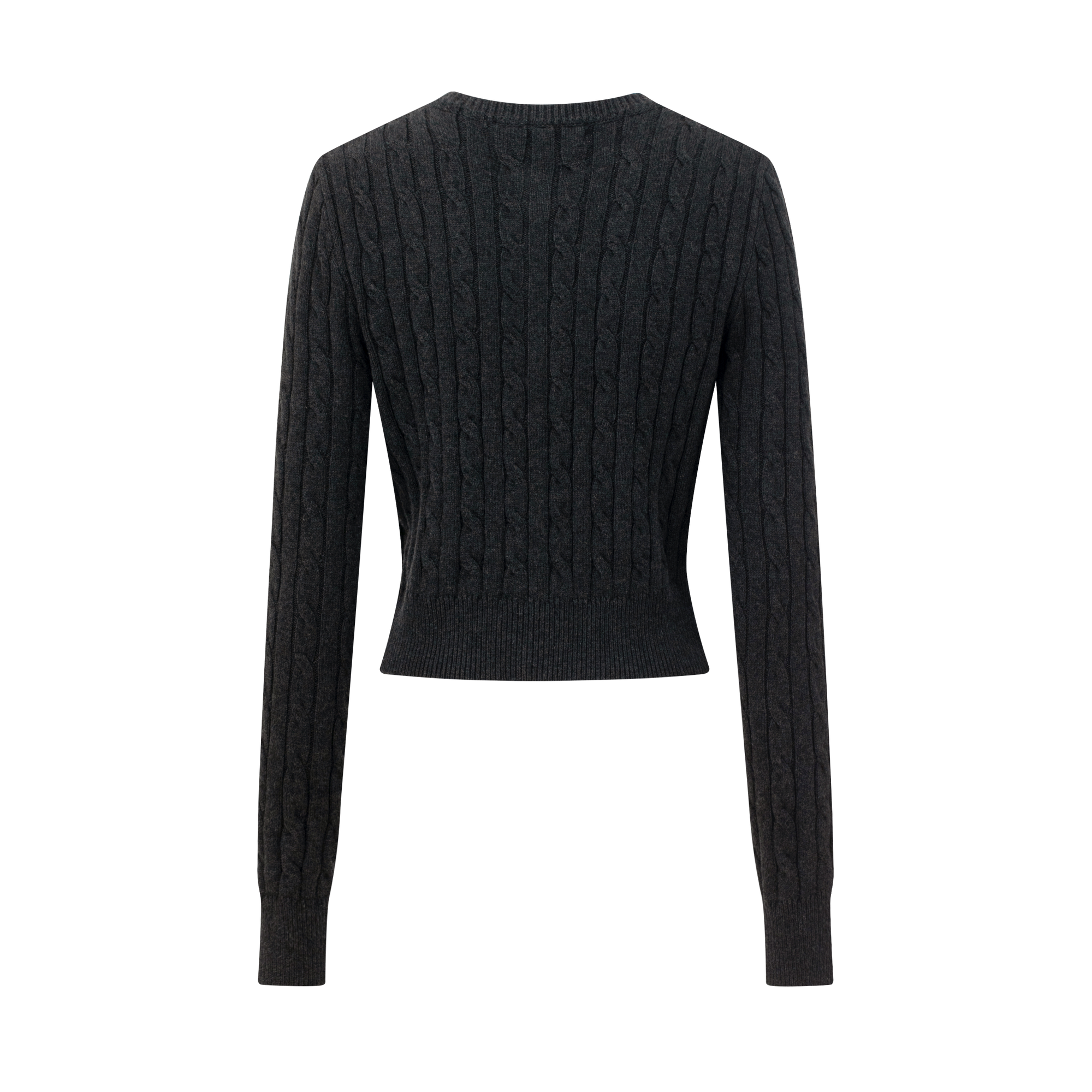 Dark Grey Retro Cable Knit Soft Classic Round Neck Knit Cardigan