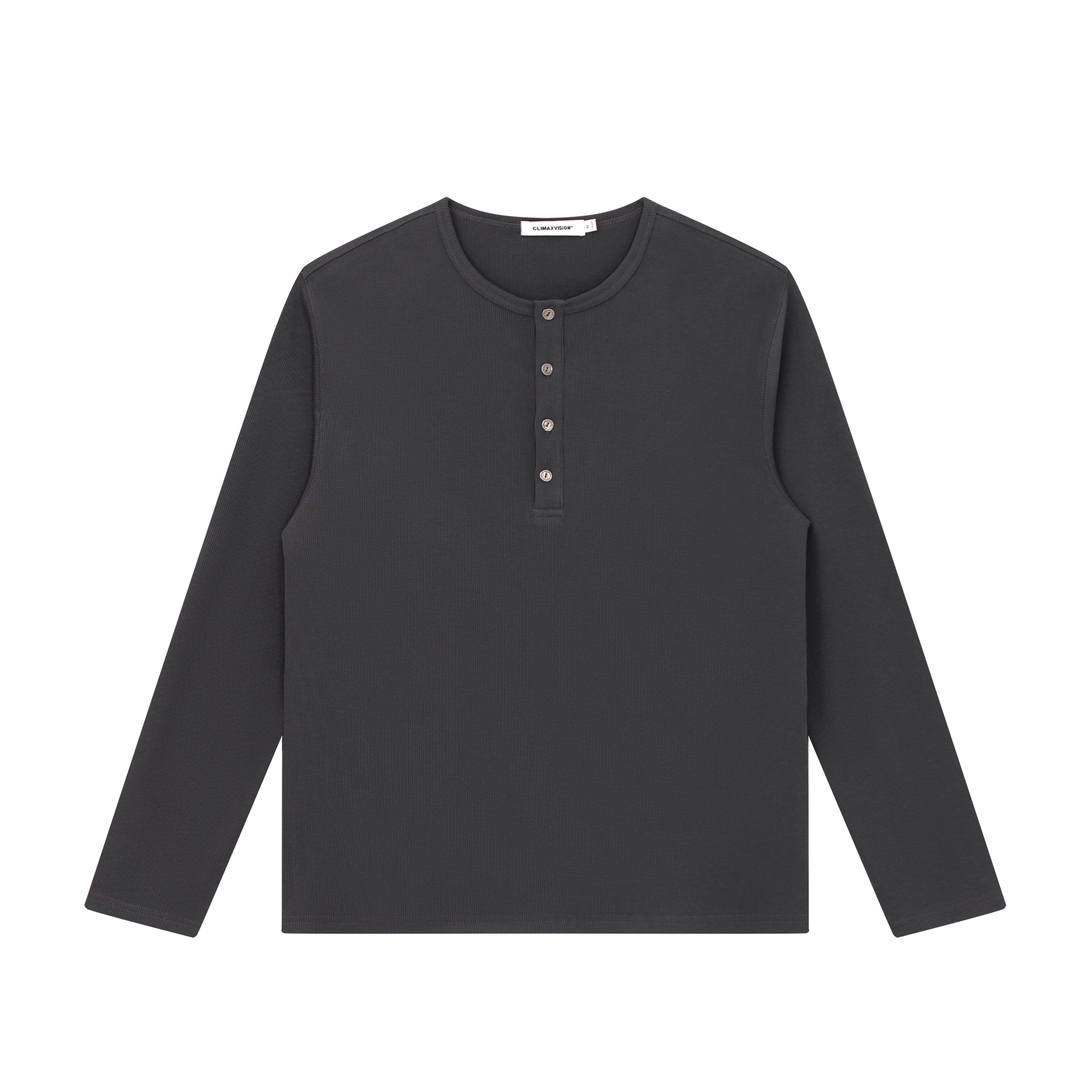 Dark Grey Henley Collar Drape Basic Long Sleeve Tee
