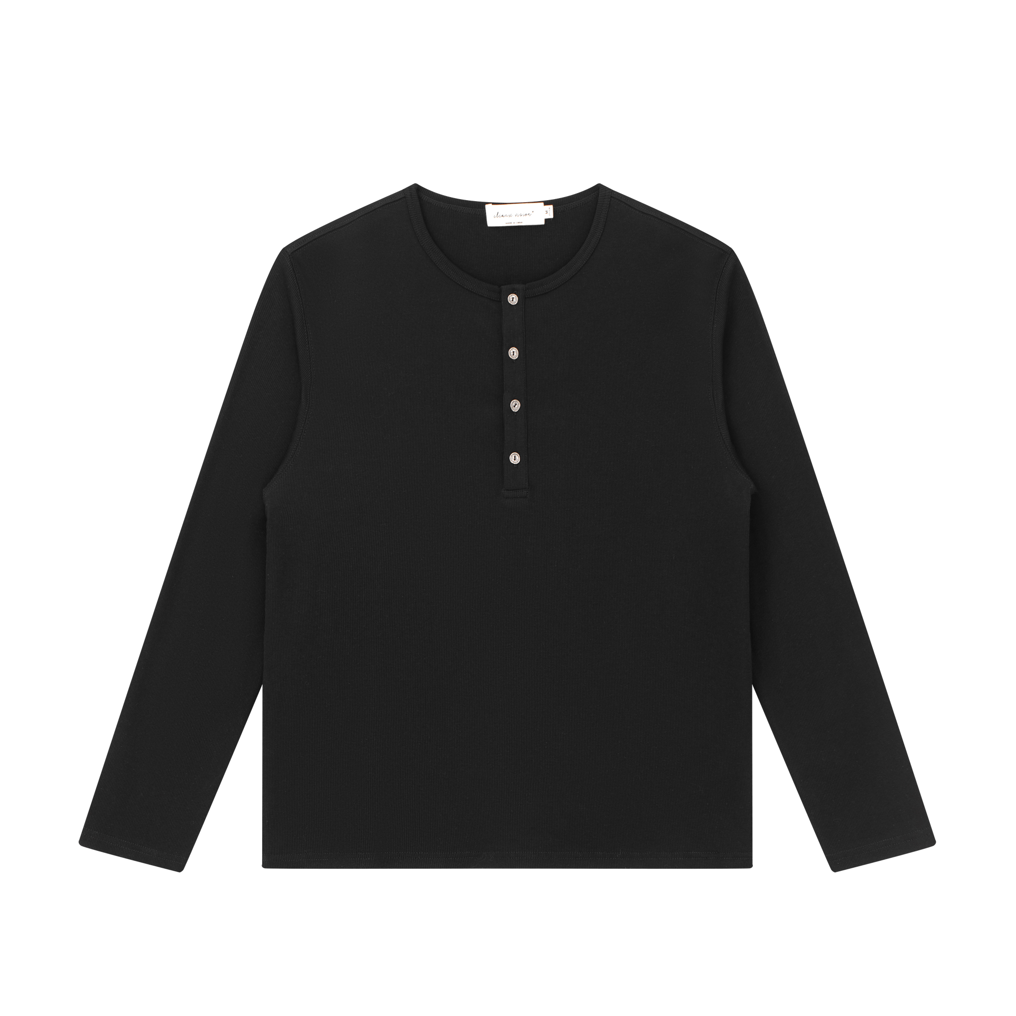 Black Henley Collar Drape Basic Long Sleeve Tee