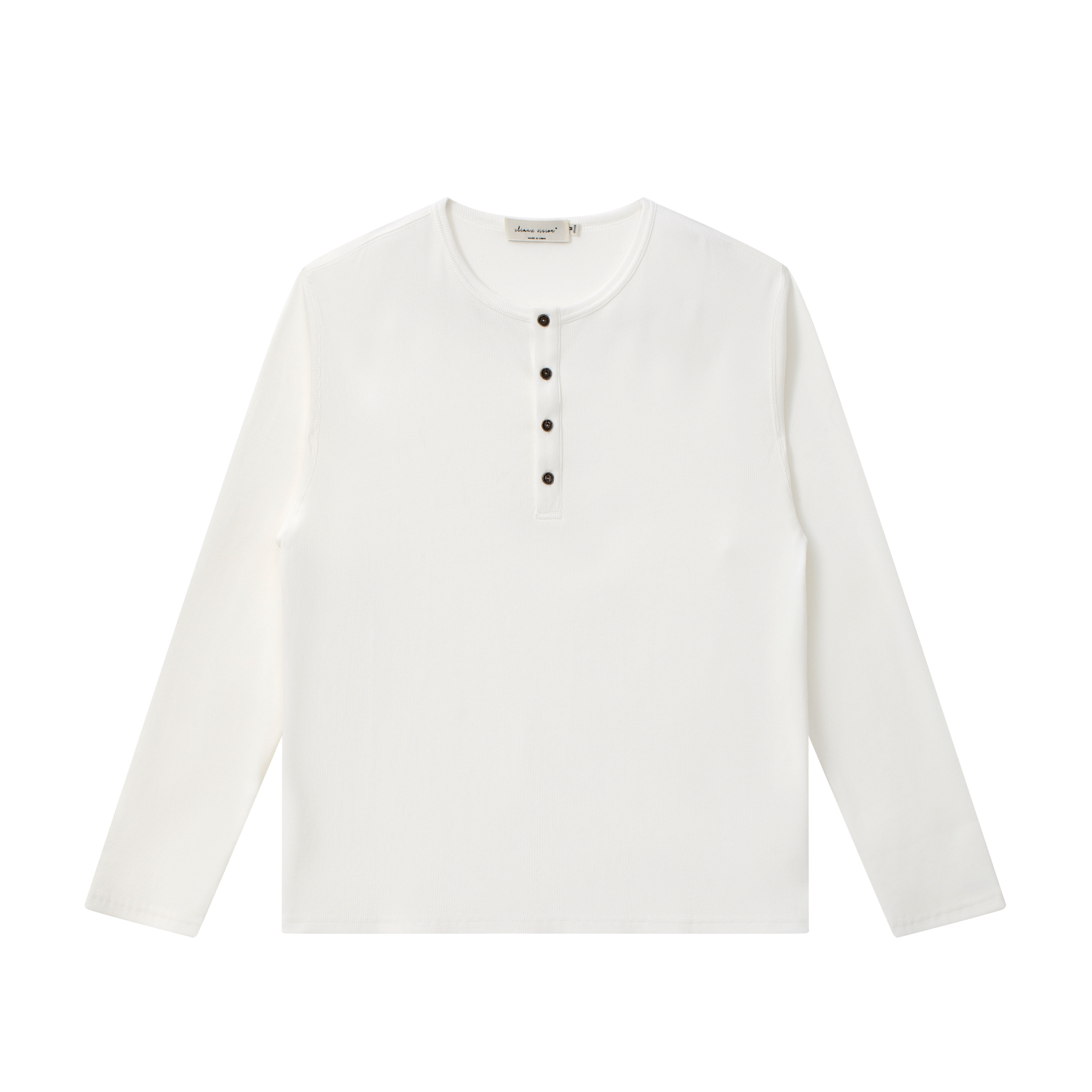 White Henry Collar Drape Basic Long Sleeve Tee