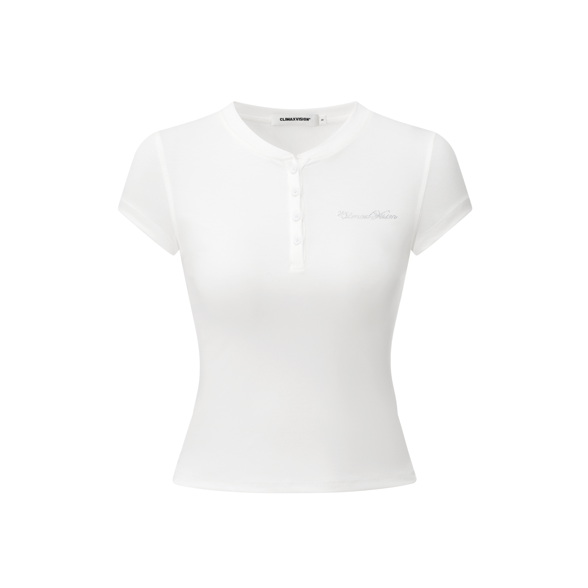 White Stretch Henley Short Sleeves