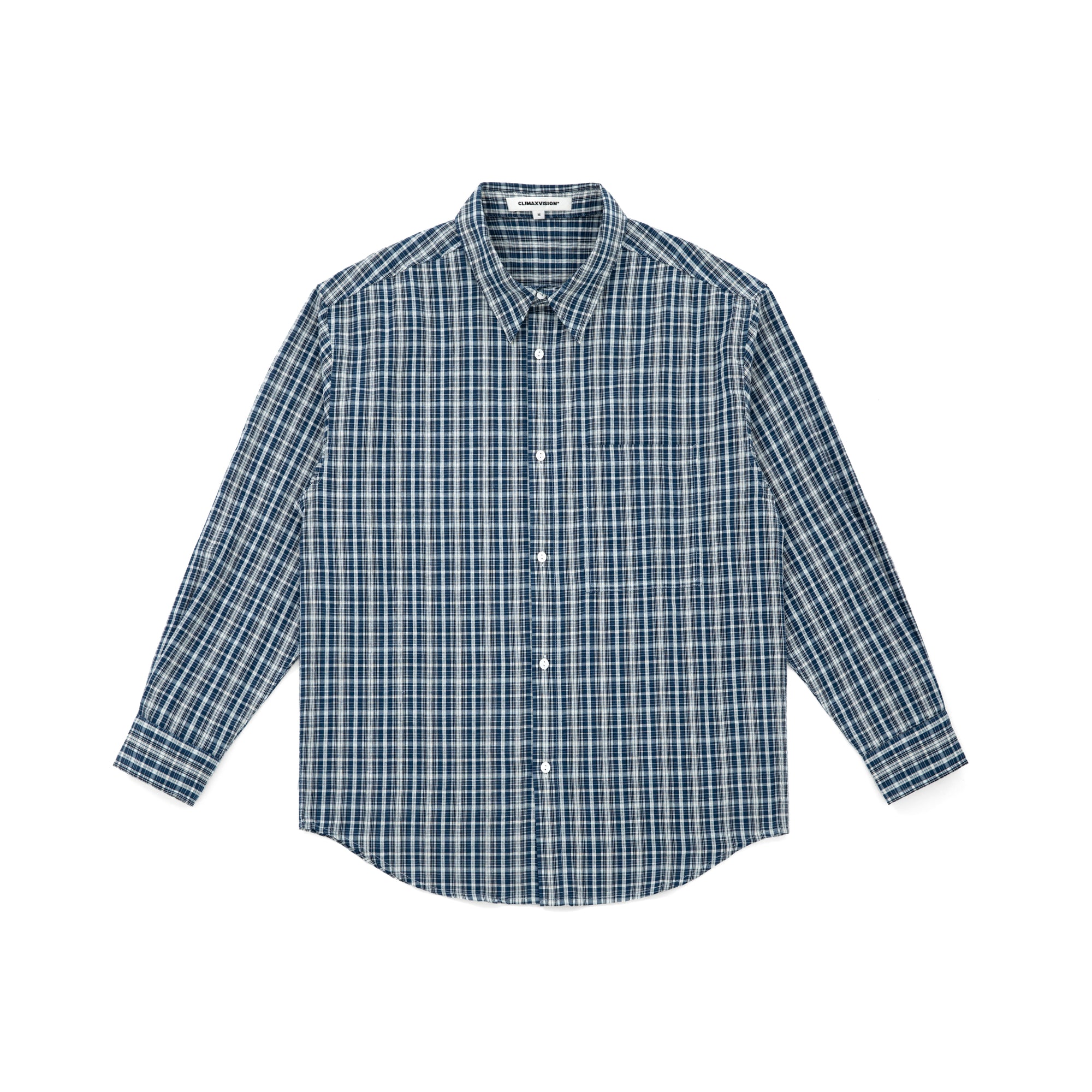 Blue Wrinkled Texture Bubble Plaid Retro Casual Shirt