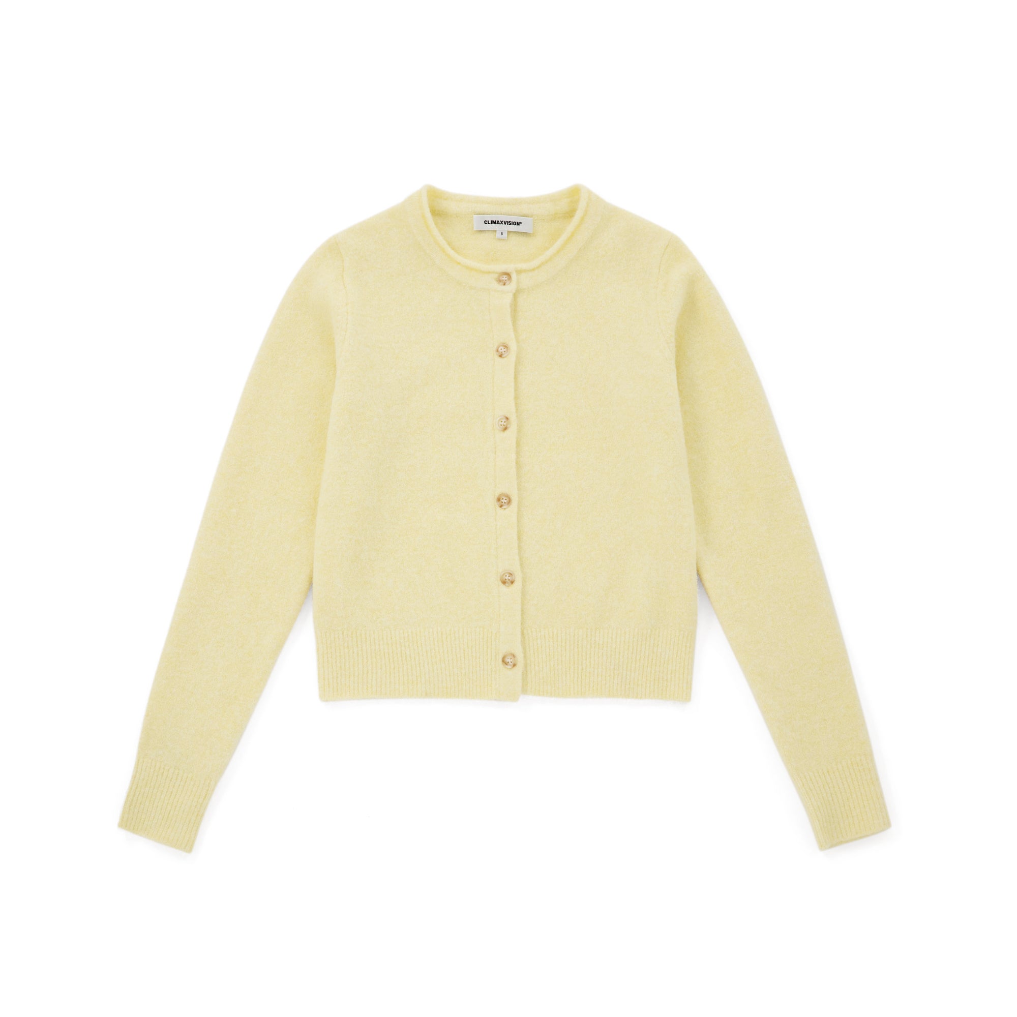 Yellow Soft Wool Blend Round Neck Curled Retro Knitted Cardigan