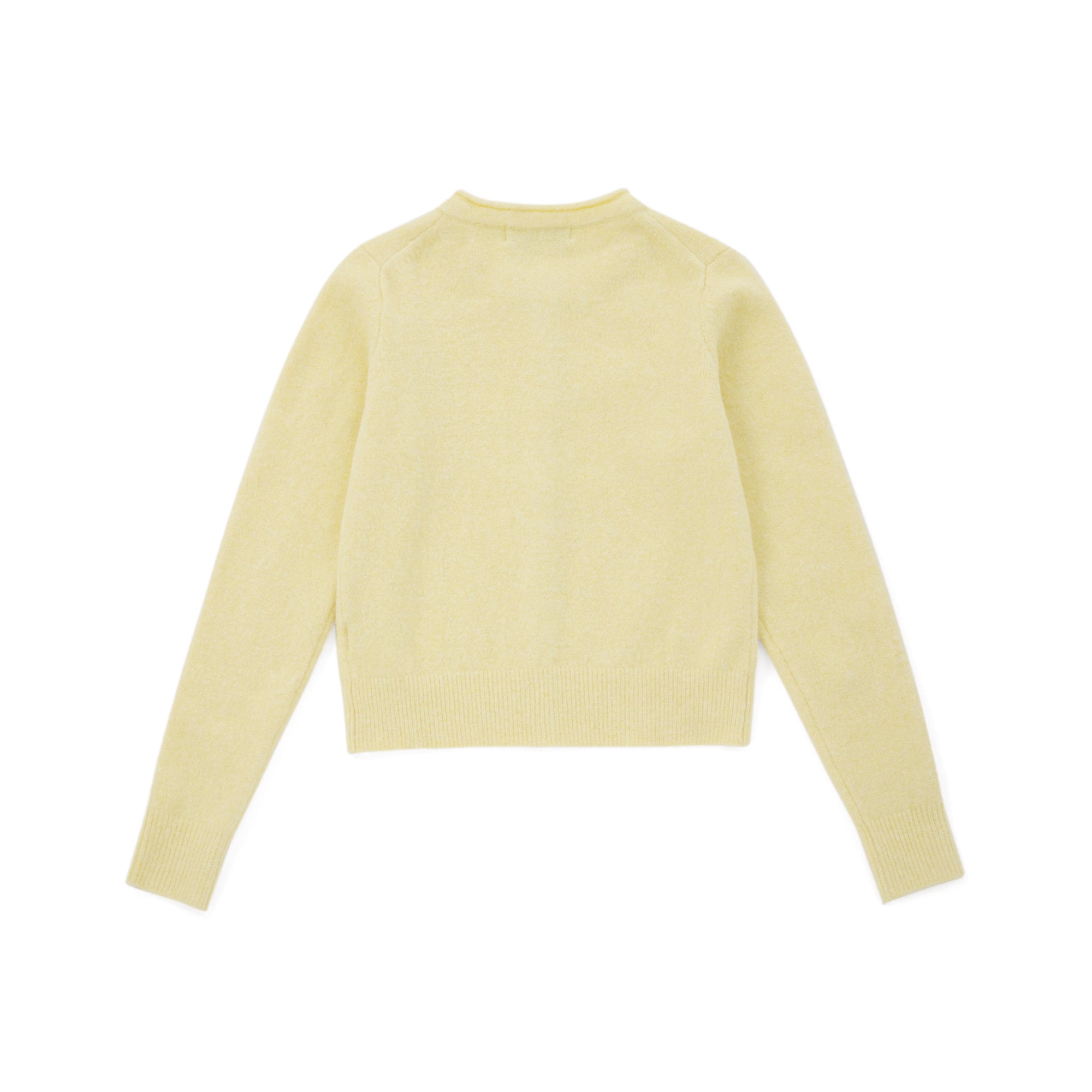 Yellow Soft Wool Blend Round Neck Curled Retro Knitted Cardigan