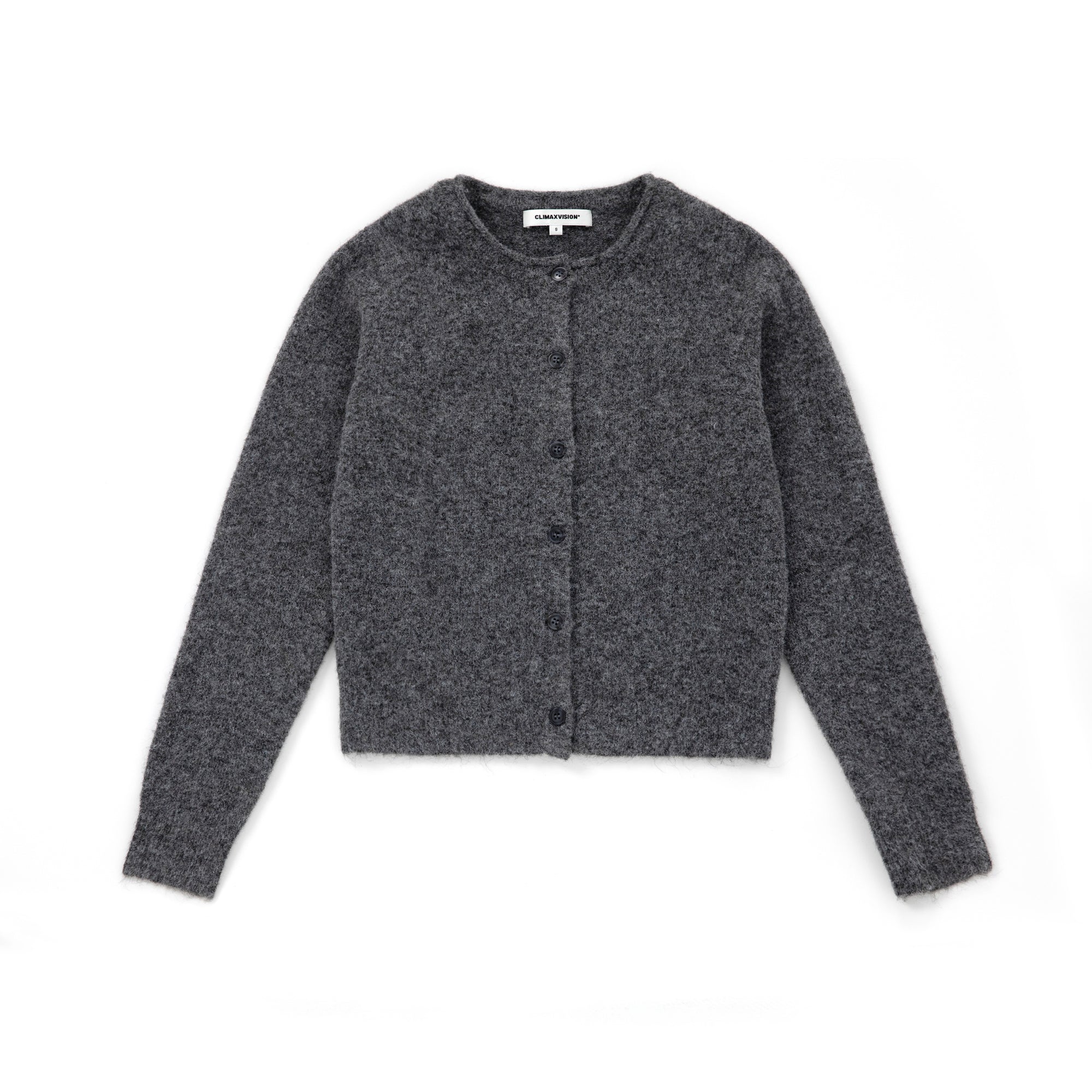 Gray Soft Wool Blend Round Neck Curled Retro Knitted Cardigan