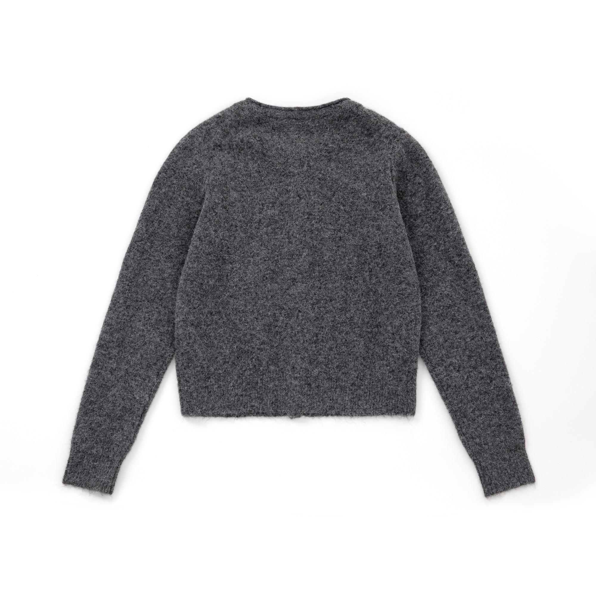 Gray Soft Wool Blend Round Neck Curled Retro Knitted Cardigan