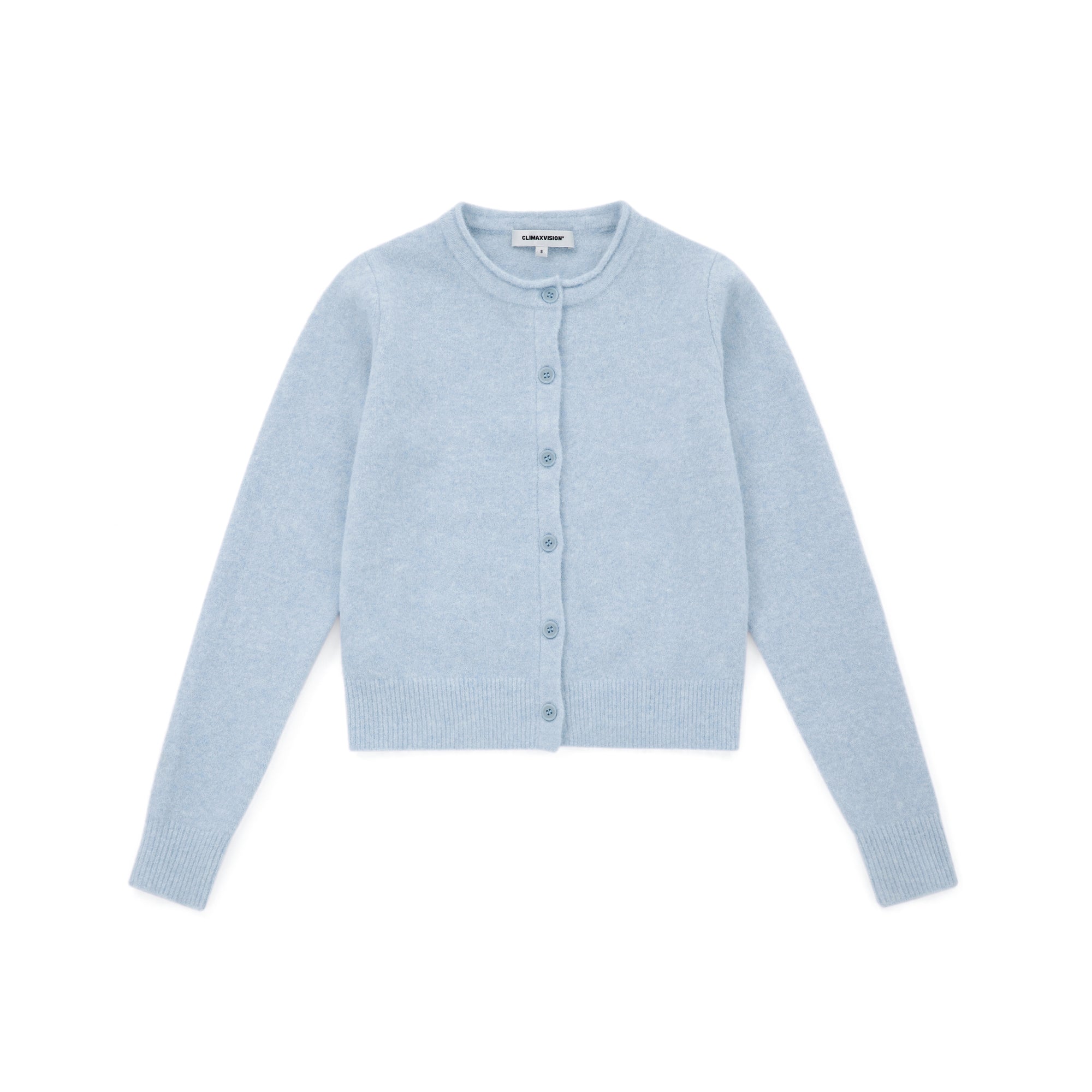 Blue Soft Wool Blend Round Neck Curled Retro Knitted Cardigan