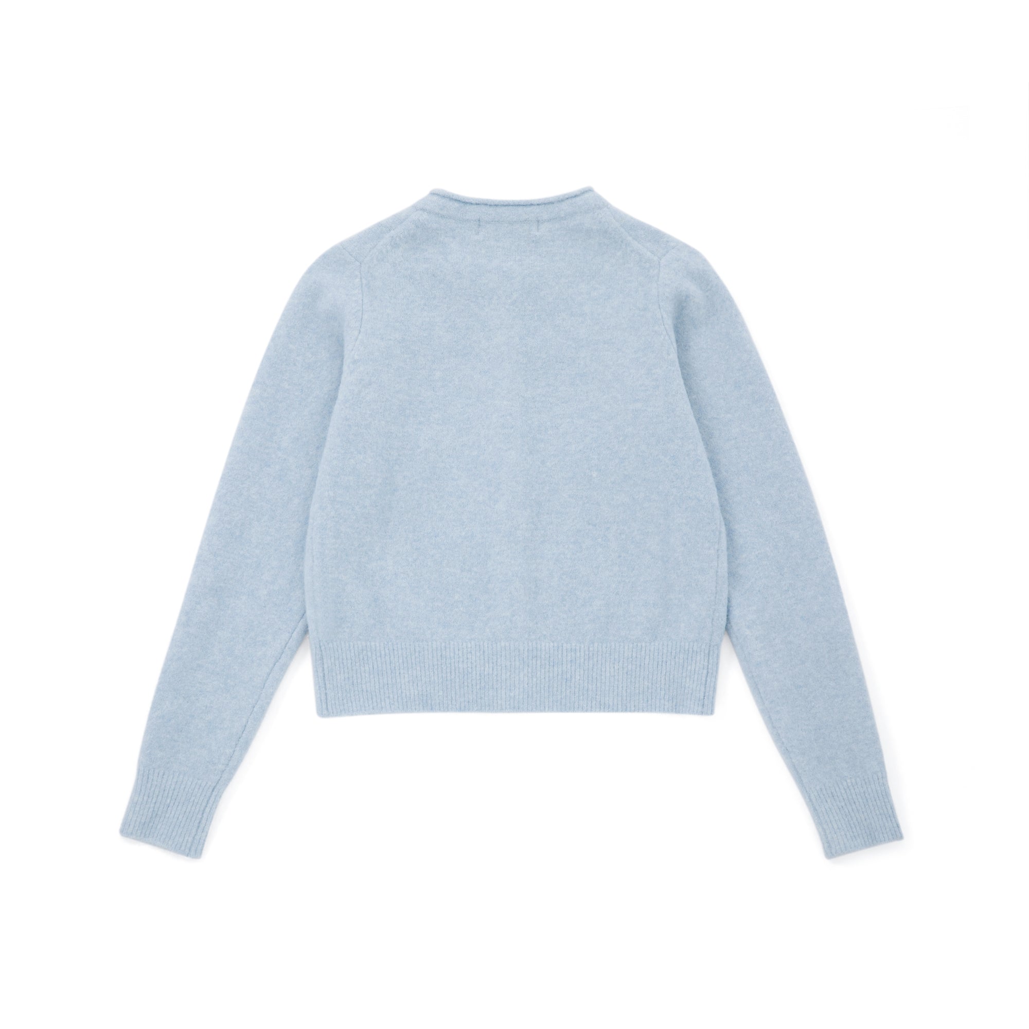 Blue Soft Wool Blend Round Neck Curled Retro Knitted Cardigan